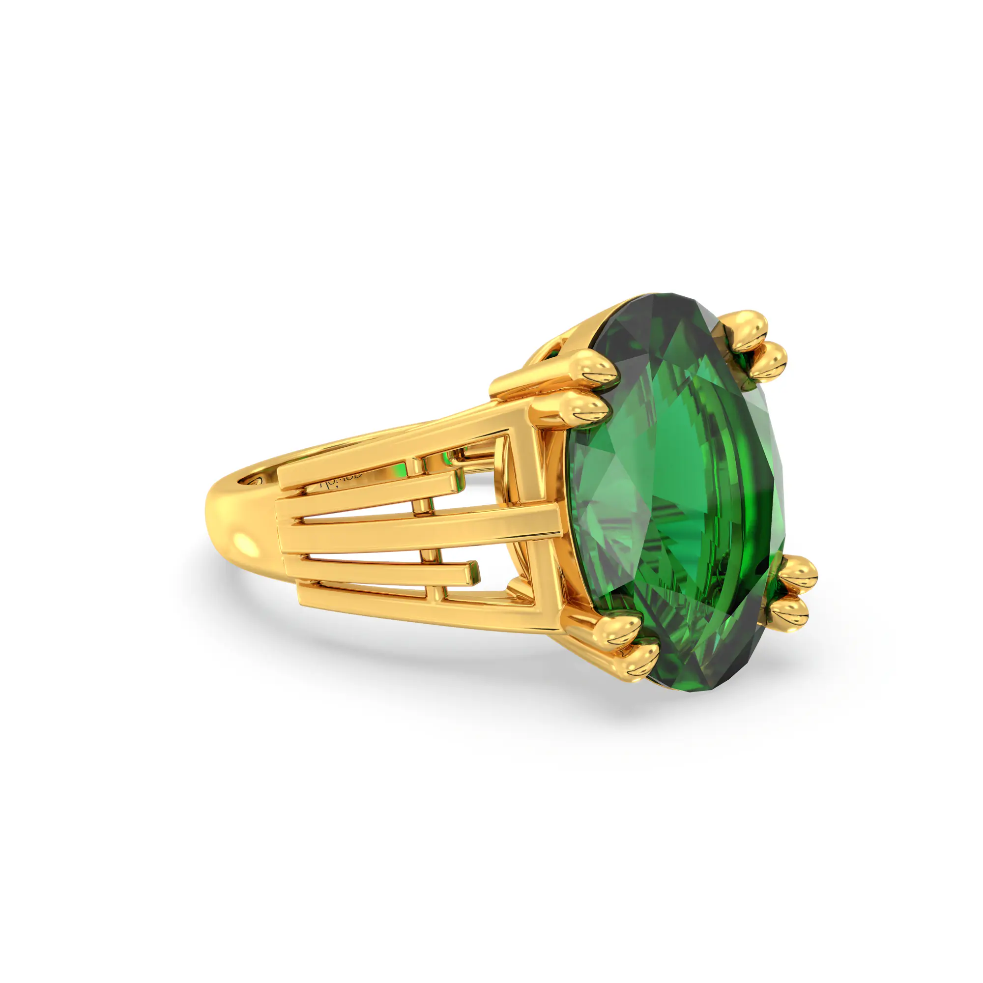 Emerald (Panna) Ring for Women in 22K Yellow Gold – Oval 13x8 mm, Prong Setting, 6 g (Design K17B-9) thumbnail