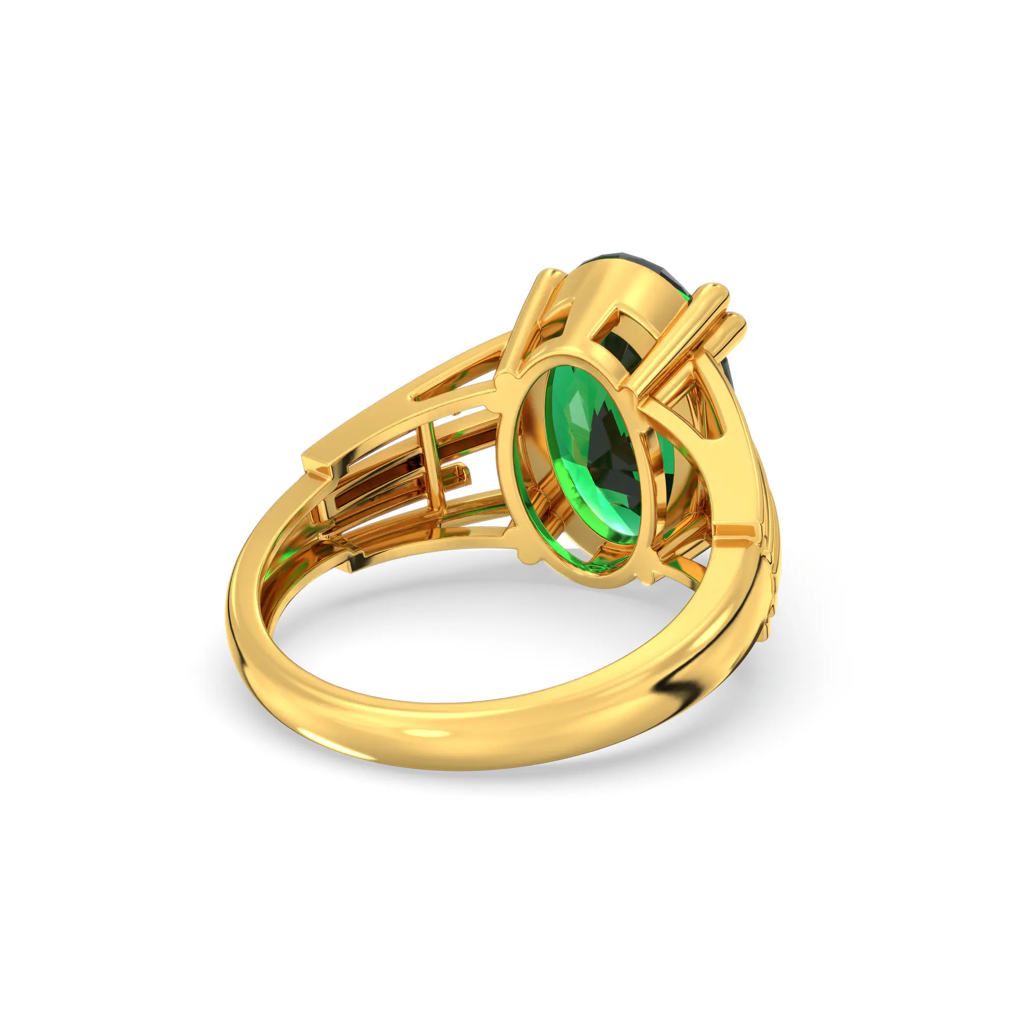 Emerald (Panna) Ring for Women in 22K Yellow Gold – Oval 13x8 mm, Prong Setting, 6 g (Design K17B-9) thumbnail