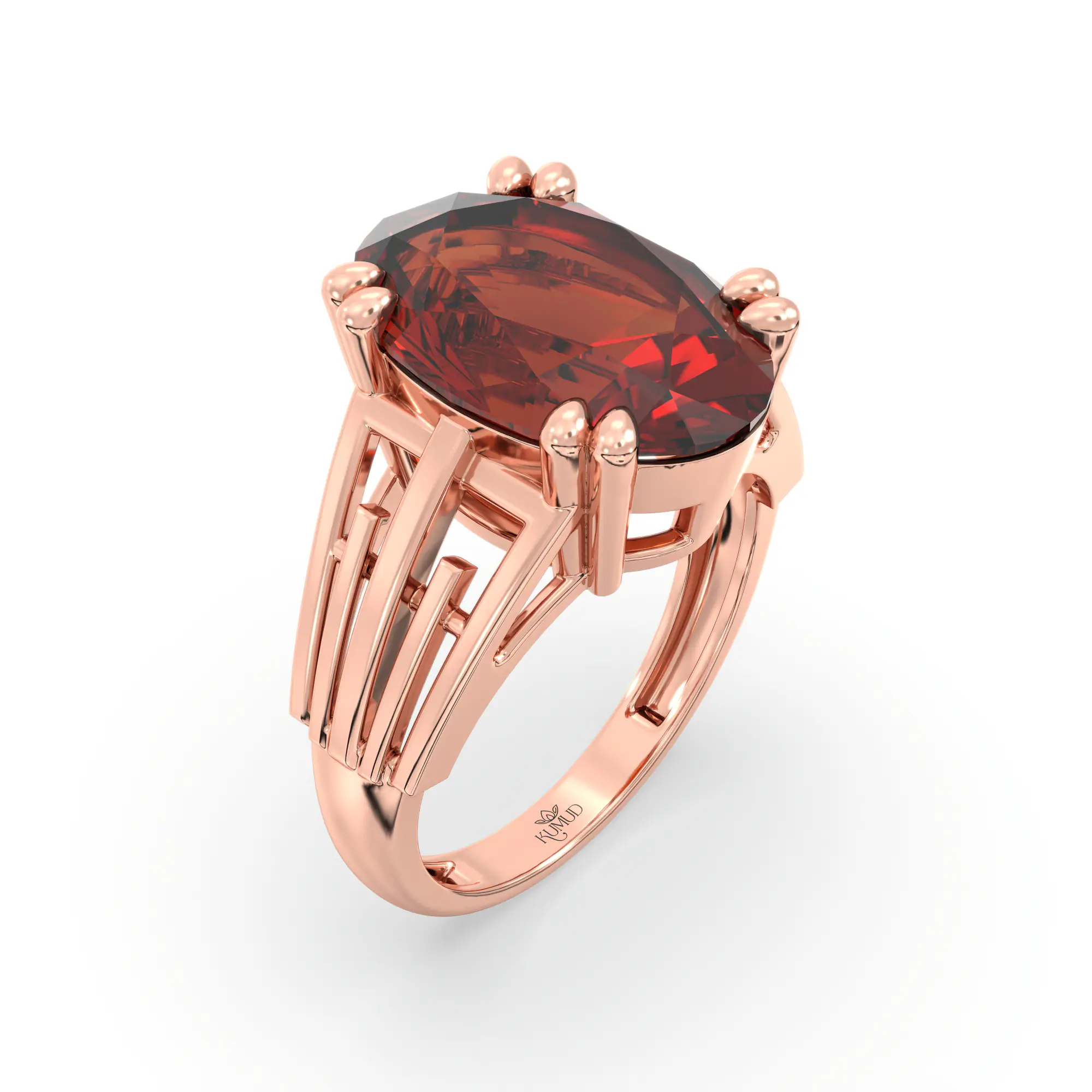 Hessonite (Gomed) Ring for Women in 18K Rose Gold – Oval 13x8 mm, Prong Setting, 6 g (Design K17B-9) thumbnail