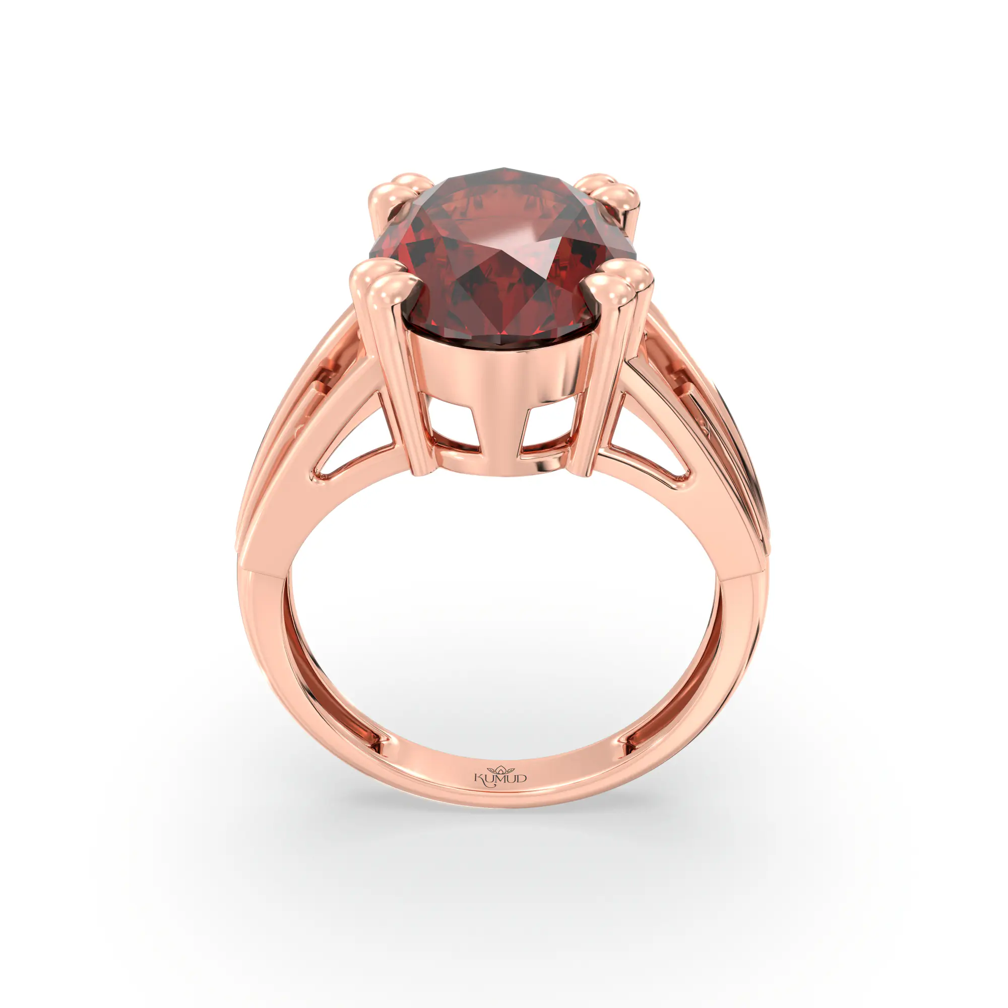 Hessonite (Gomed) Ring for Women in 18K Rose Gold – Oval 13x8 mm, Prong Setting, 6 g (Design K17B-9) thumbnail