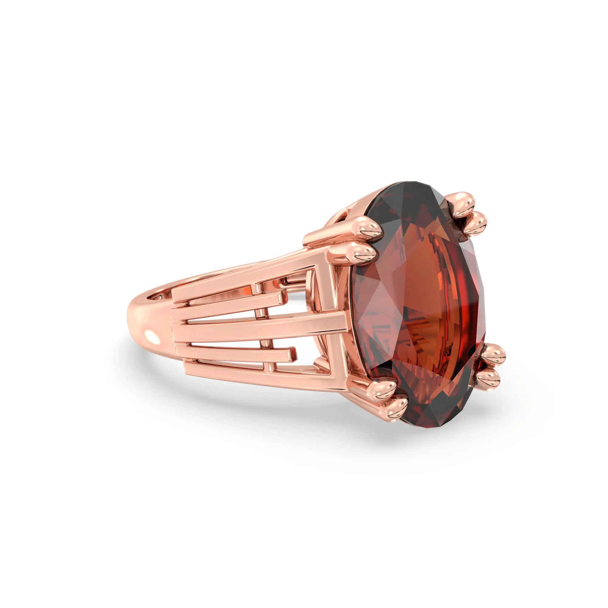 Hessonite (Gomed) Ring for Women in 18K Rose Gold – Oval 13x8 mm, Prong Setting, 6 g (Design K17B-9) thumbnail