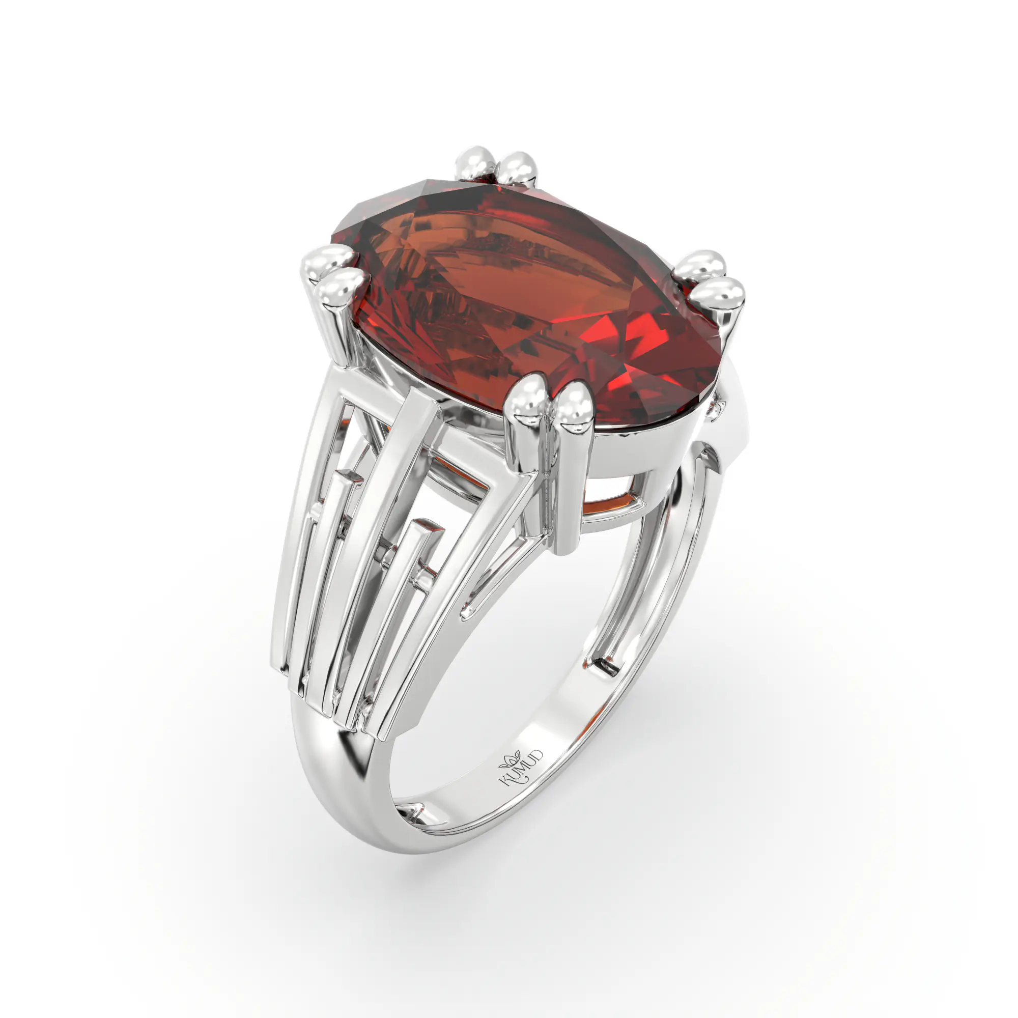 Hessonite (Gomed) Ring for Women in 18K White Gold – Oval 13x8 mm, Prong Setting, 6 g (Design K17B-9) thumbnail