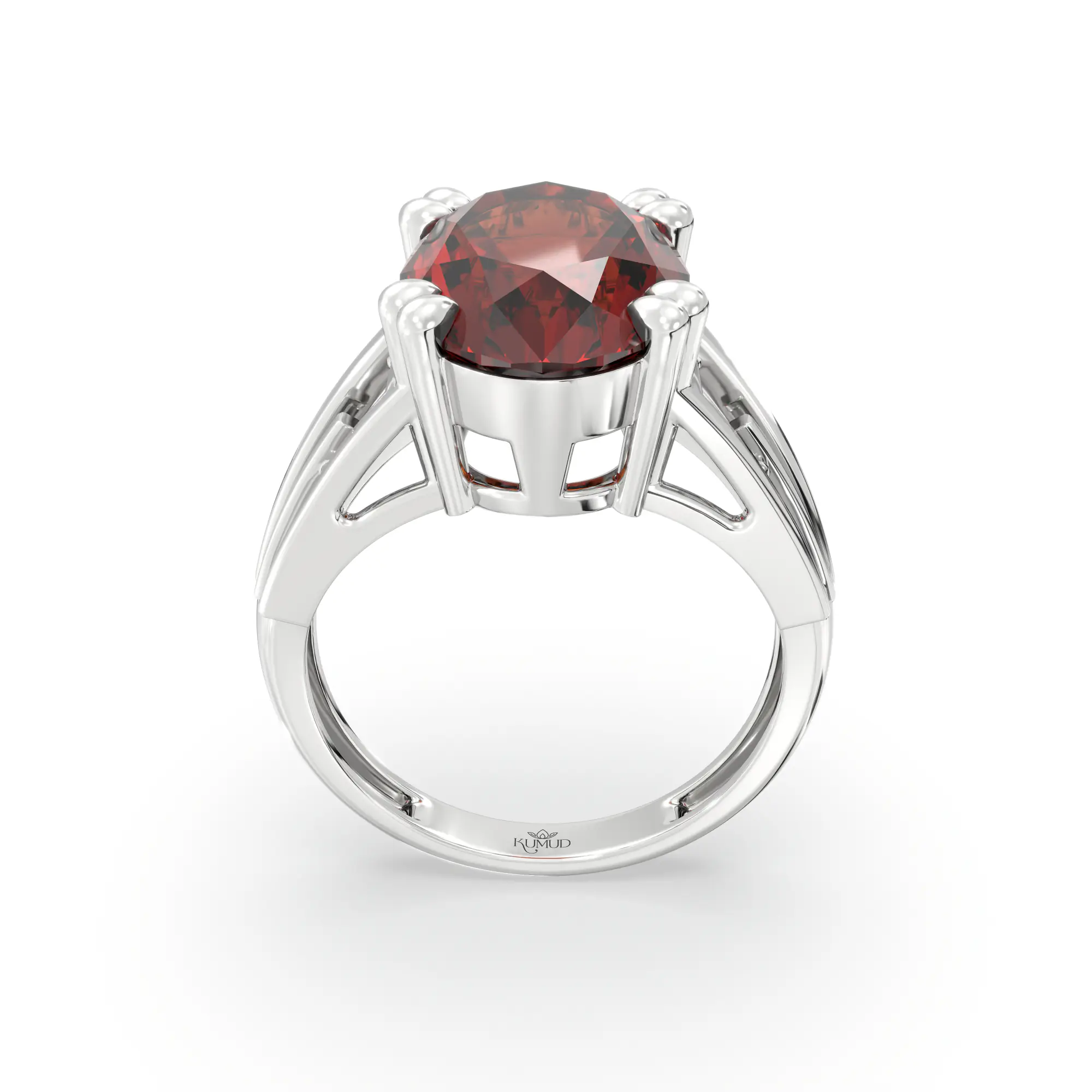 Hessonite (Gomed) Ring for Women in 18K White Gold – Oval 13x8 mm, Prong Setting, 6 g (Design K17B-9) thumbnail