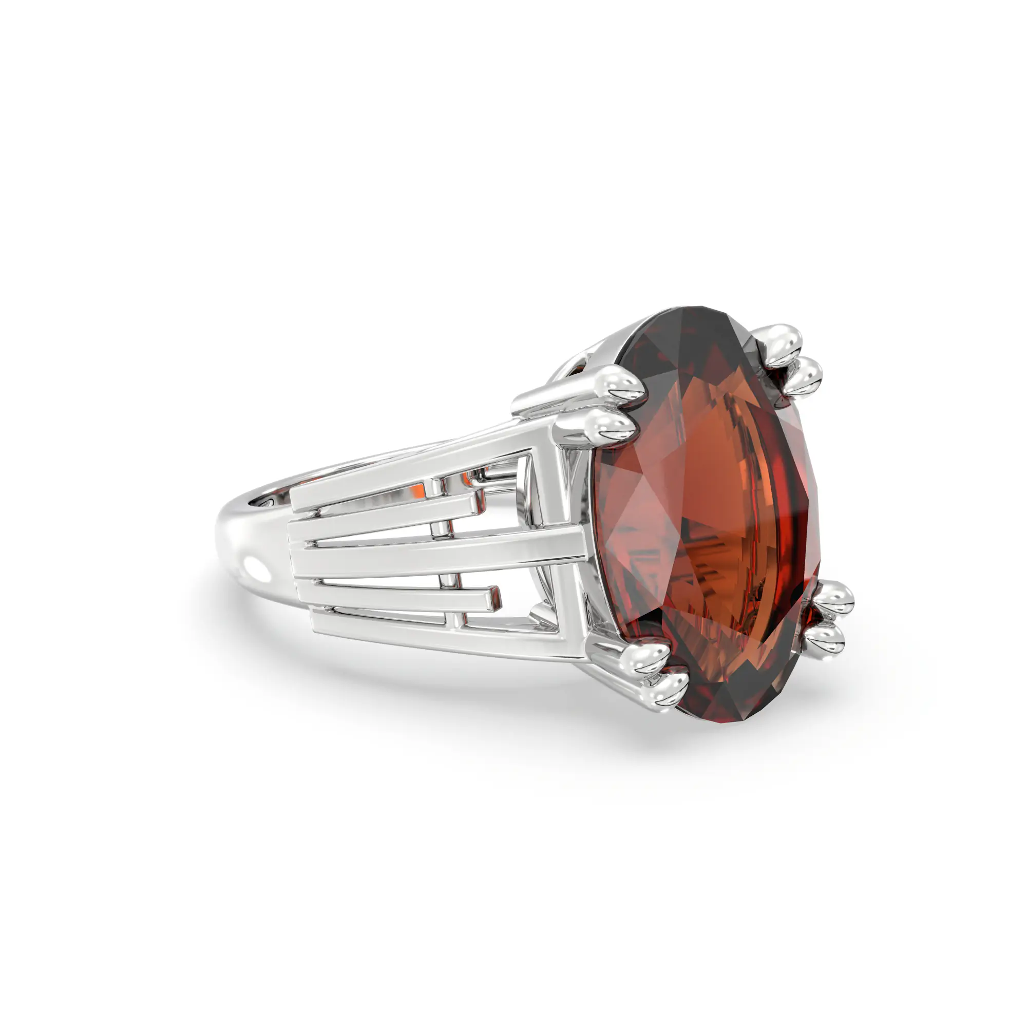Hessonite (Gomed) Ring for Women in 18K White Gold – Oval 13x8 mm, Prong Setting, 6 g (Design K17B-9) thumbnail