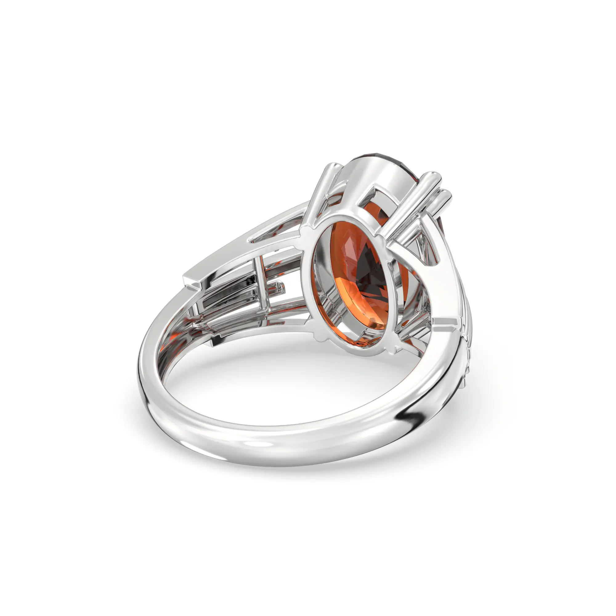 Hessonite (Gomed) Ring for Women in 18K White Gold – Oval 13x8 mm, Prong Setting, 6 g (Design K17B-9) thumbnail