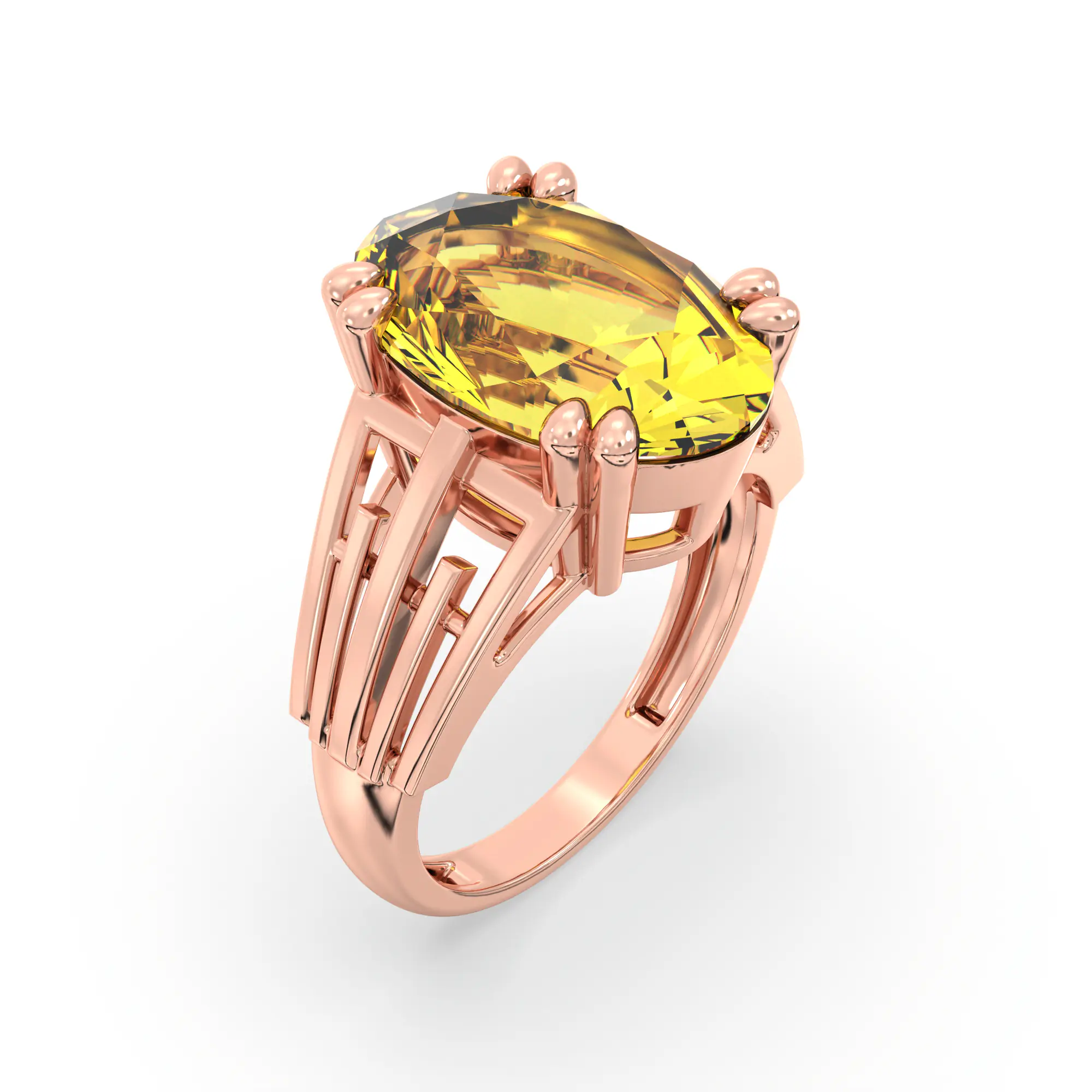 Yellow Sapphire (Pukhraj) Ring for Women in 18K Rose Gold – Oval 13x8 mm, Prong Setting, 6 g (Design K17B-9) thumbnail