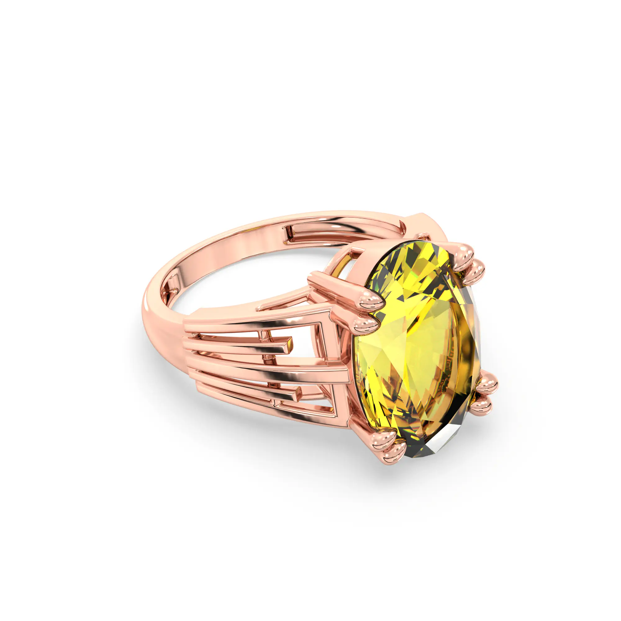 Yellow Sapphire (Pukhraj) Ring for Women in 18K Rose Gold – Oval 13x8 mm, Prong Setting, 6 g (Design K17B-9) thumbnail