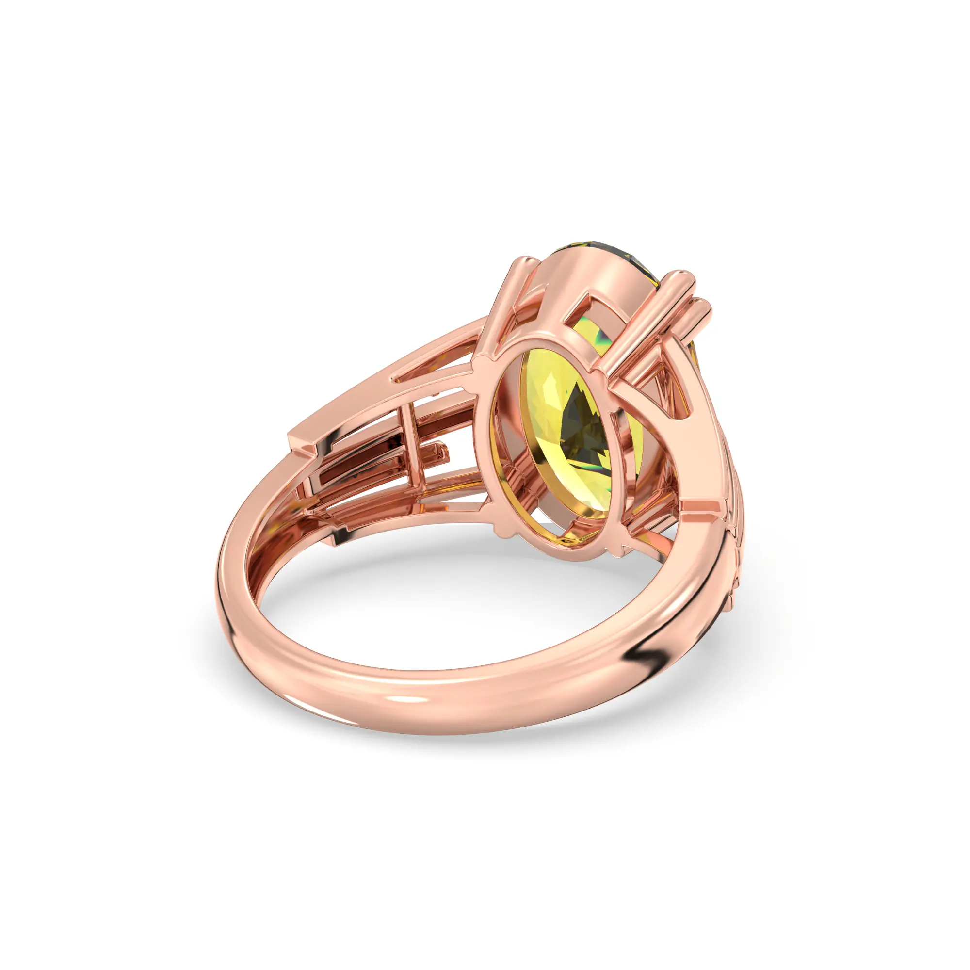 Yellow Sapphire (Pukhraj) Ring for Women in 18K Rose Gold – Oval 13x8 mm, Prong Setting, 6 g (Design K17B-9) thumbnail