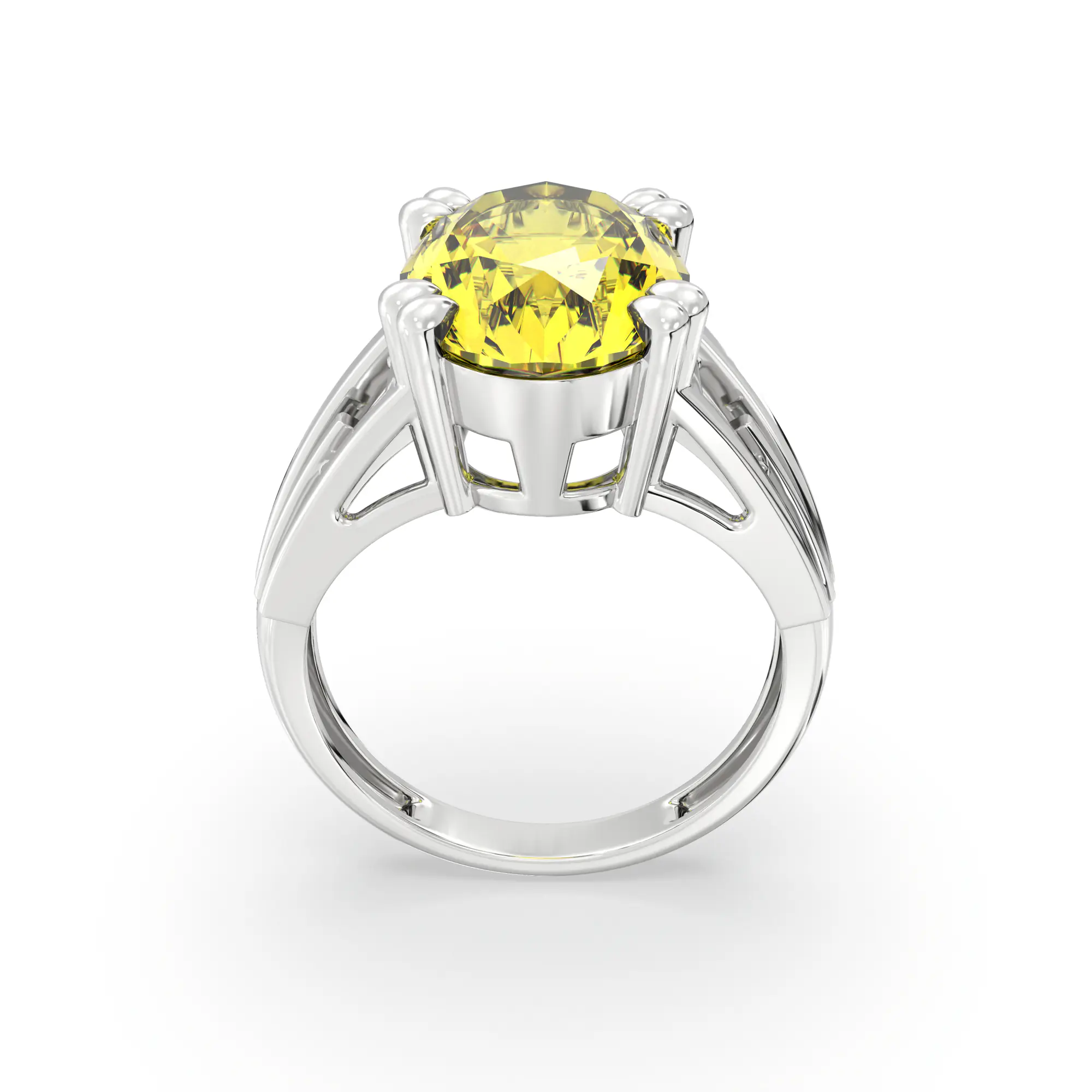 Yellow Sapphire (Pukhraj) Ring for Women in 18K White Gold – Oval 13x8 mm, Prong Setting, 6 g (Design K17B-9) thumbnail