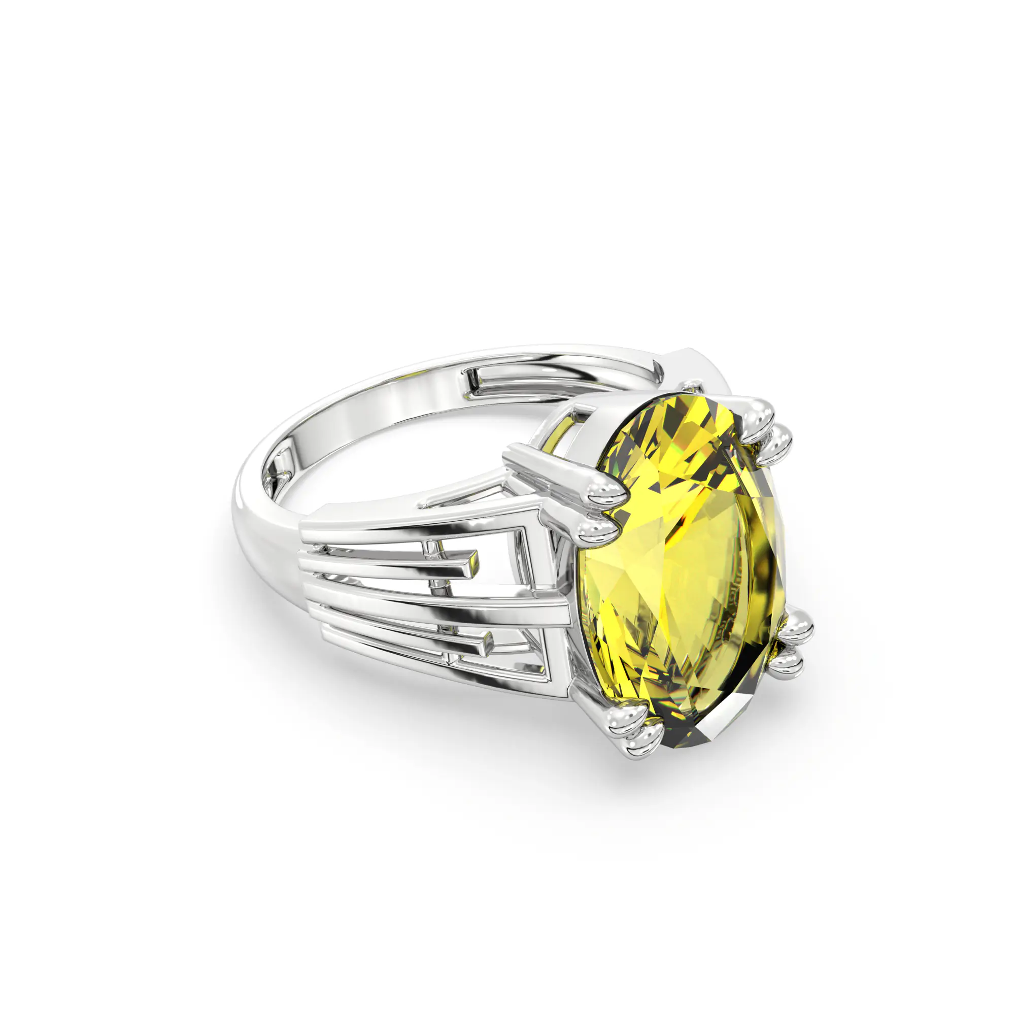 Yellow Sapphire (Pukhraj) Ring for Women in 18K White Gold – Oval 13x8 mm, Prong Setting, 6 g (Design K17B-9) thumbnail