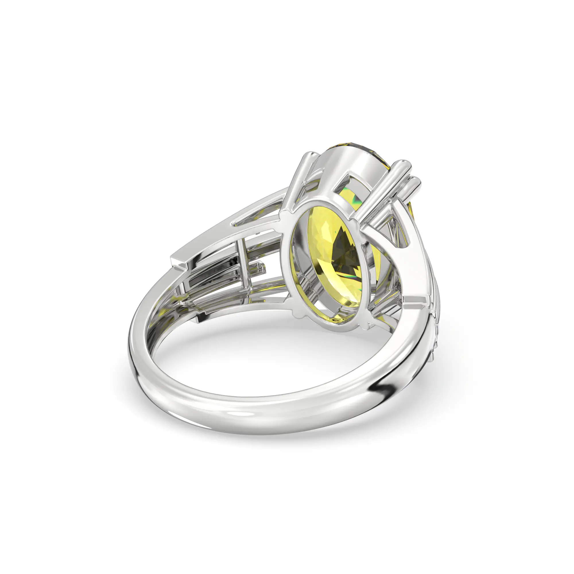 Yellow Sapphire (Pukhraj) Ring for Women in 18K White Gold – Oval 13x8 mm, Prong Setting, 6 g (Design K17B-9) thumbnail