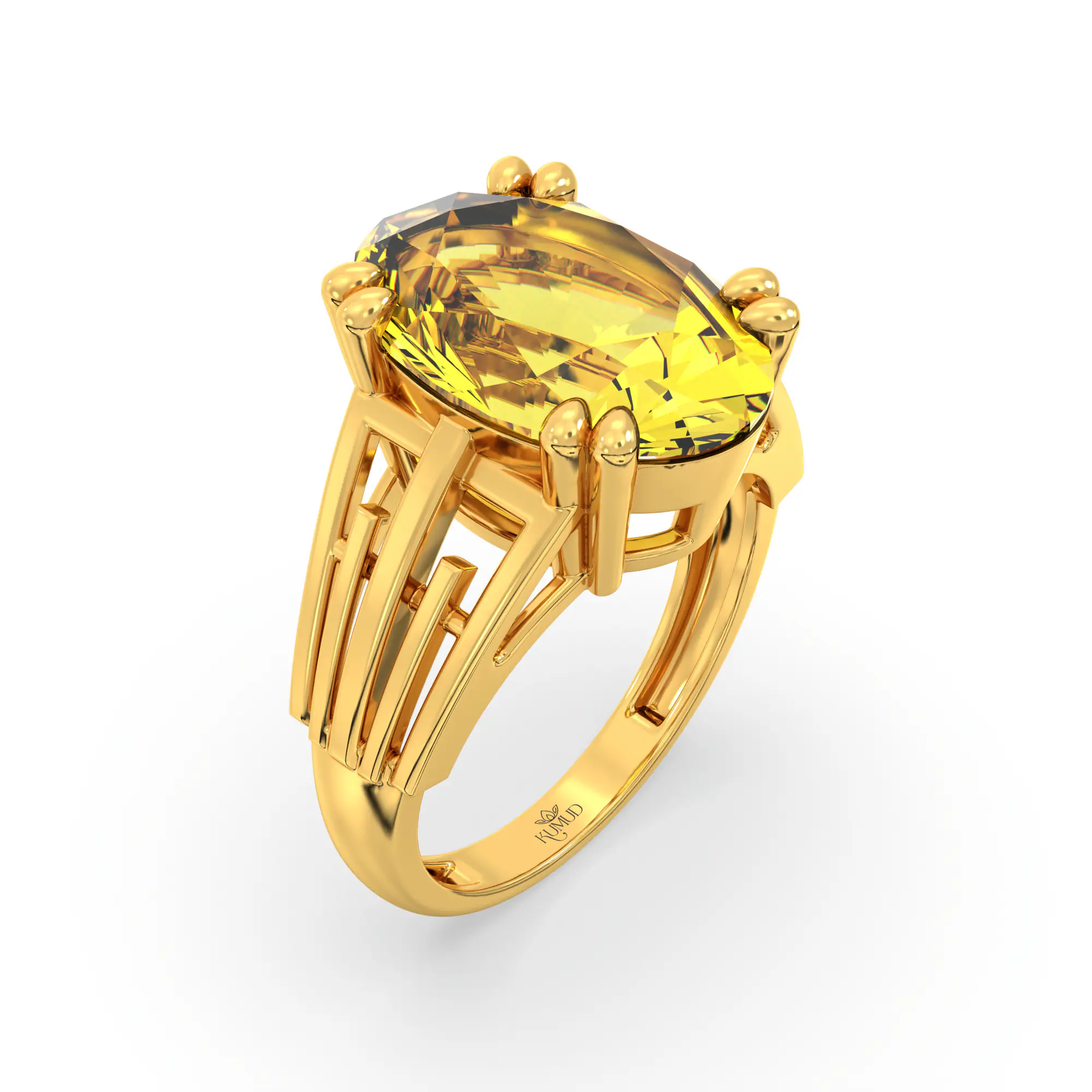 Yellow Sapphire (Pukhraj) Ring for Women in 22K Yellow Gold – Oval 13x8 mm, Prong Setting, 6 g (Design K17B-9) thumbnail