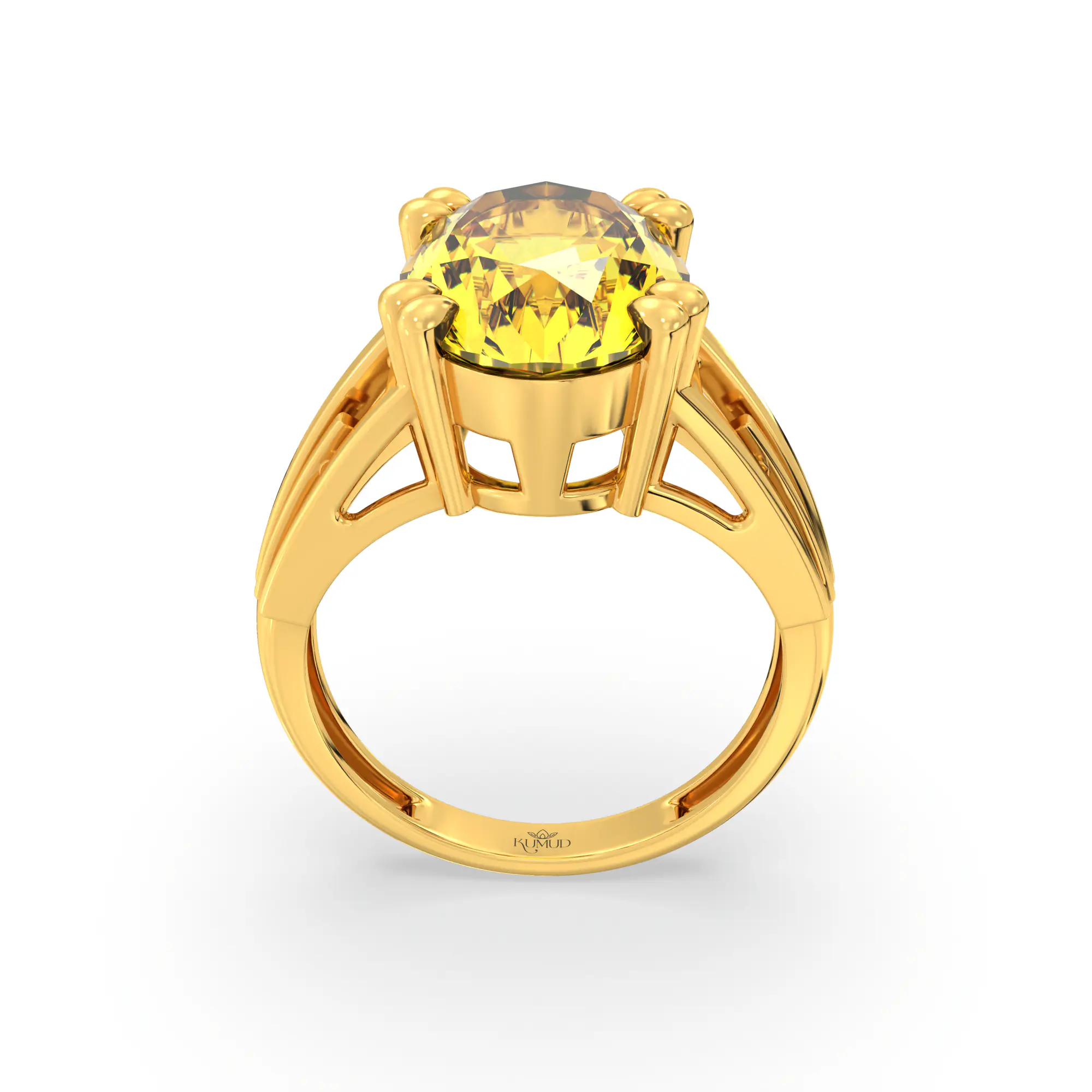 Yellow Sapphire (Pukhraj) Ring for Women in 22K Yellow Gold – Oval 13x8 mm, Prong Setting, 6 g (Design K17B-9) thumbnail
