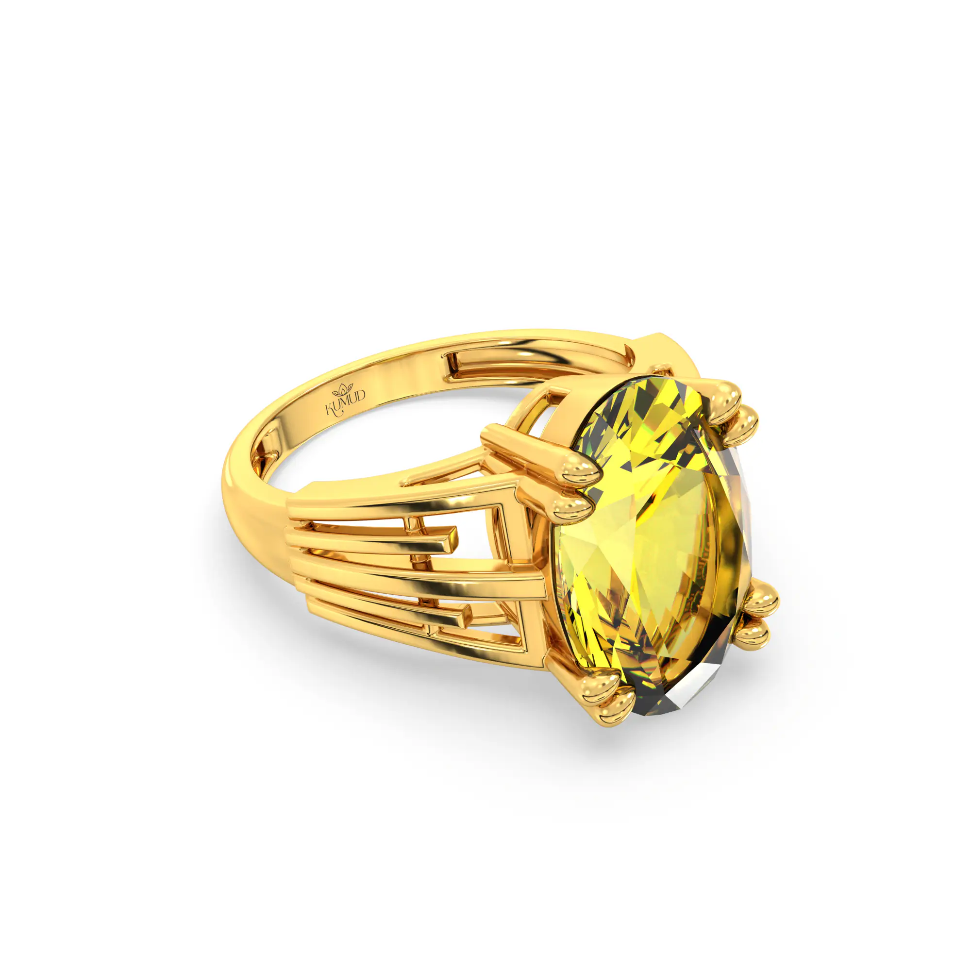 Yellow Sapphire (Pukhraj) Ring for Women in 22K Yellow Gold – Oval 13x8 mm, Prong Setting, 6 g (Design K17B-9) thumbnail