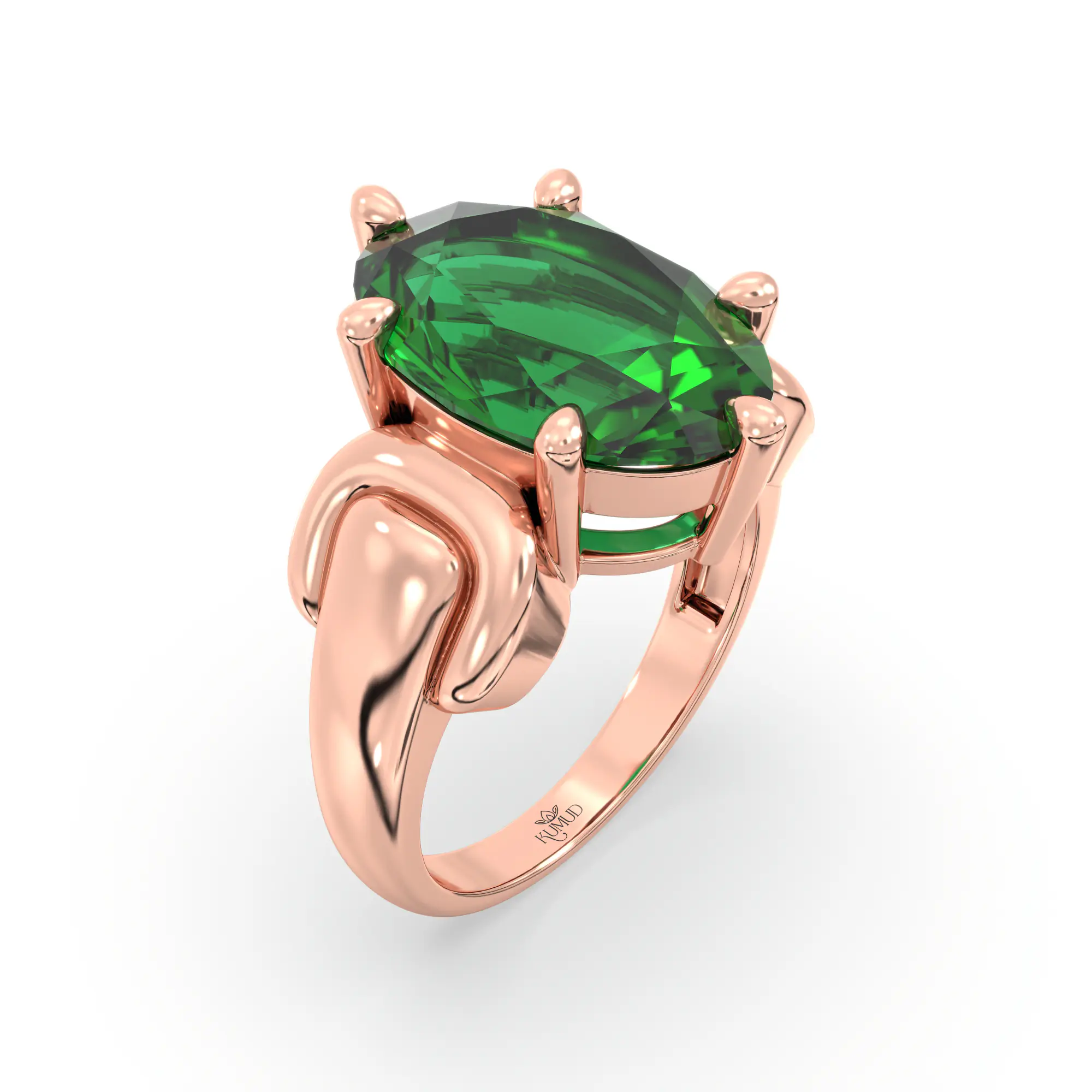 Emerald (Panna) Ring for Women in 18K Rose Gold – Oval 13x8 mm, Prong Setting, 7 g (Design K17B-10) thumbnail