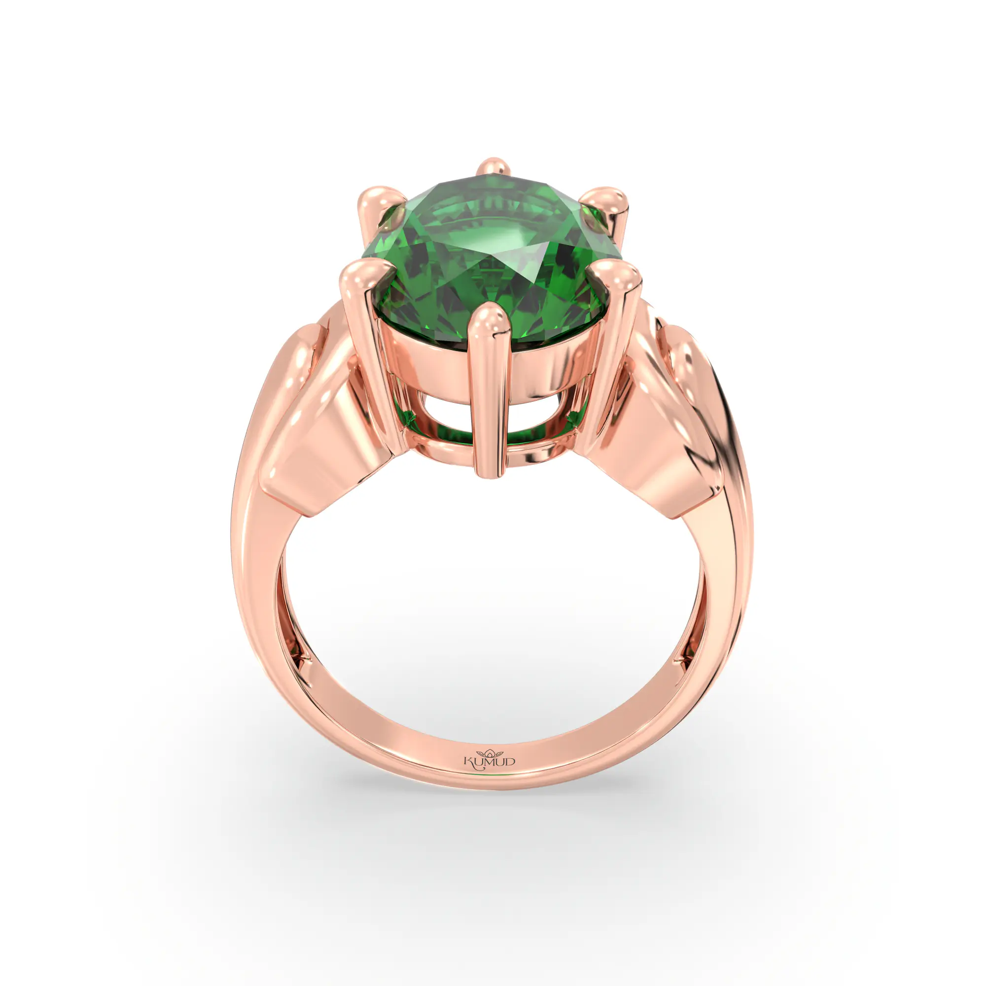 Emerald (Panna) Ring for Women in 18K Rose Gold – Oval 13x8 mm, Prong Setting, 7 g (Design K17B-10) thumbnail