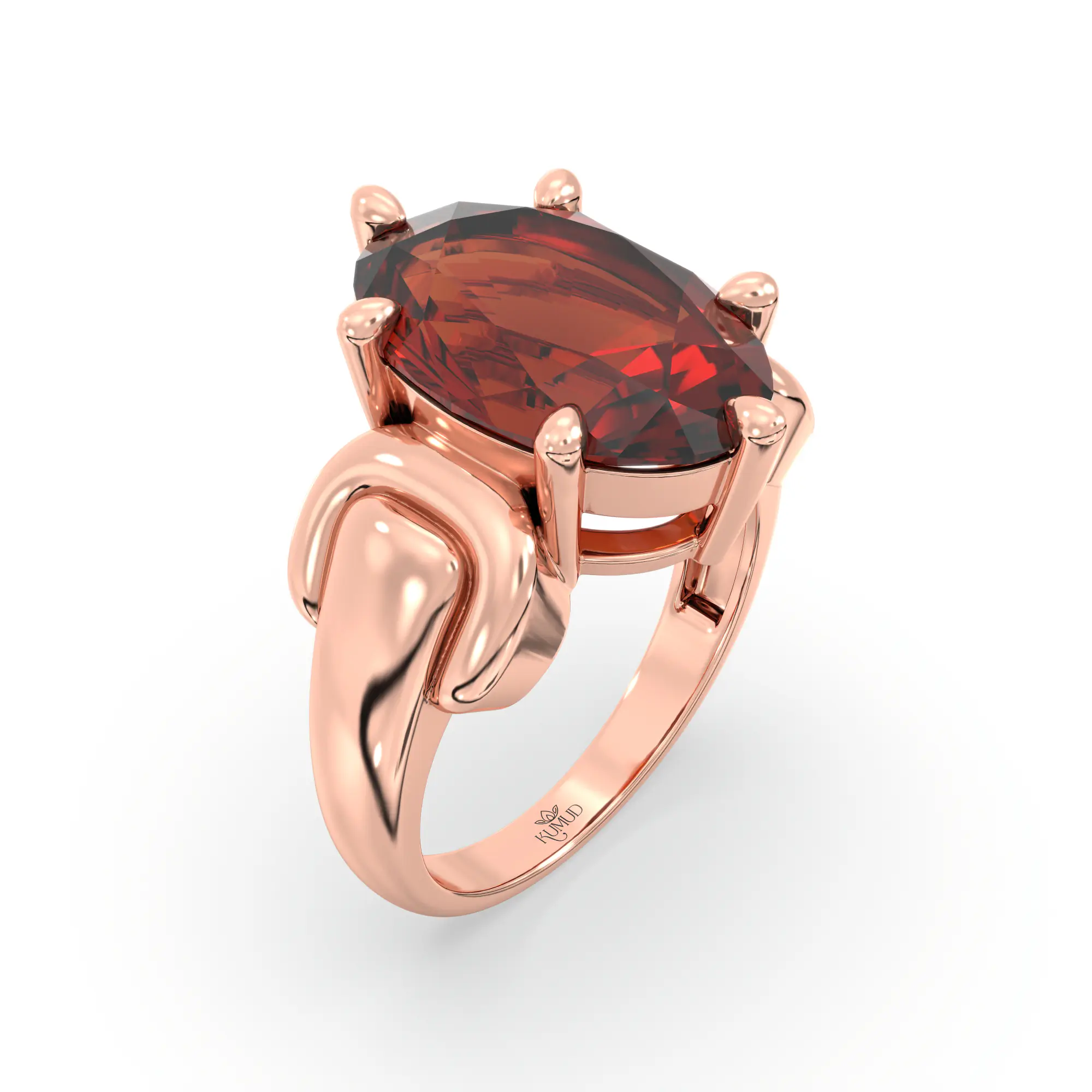 Hessonite (Gomed) Ring for Women in 18K Rose Gold – Oval 13x8 mm, Prong Setting, 7 g (Design K17B-10) thumbnail