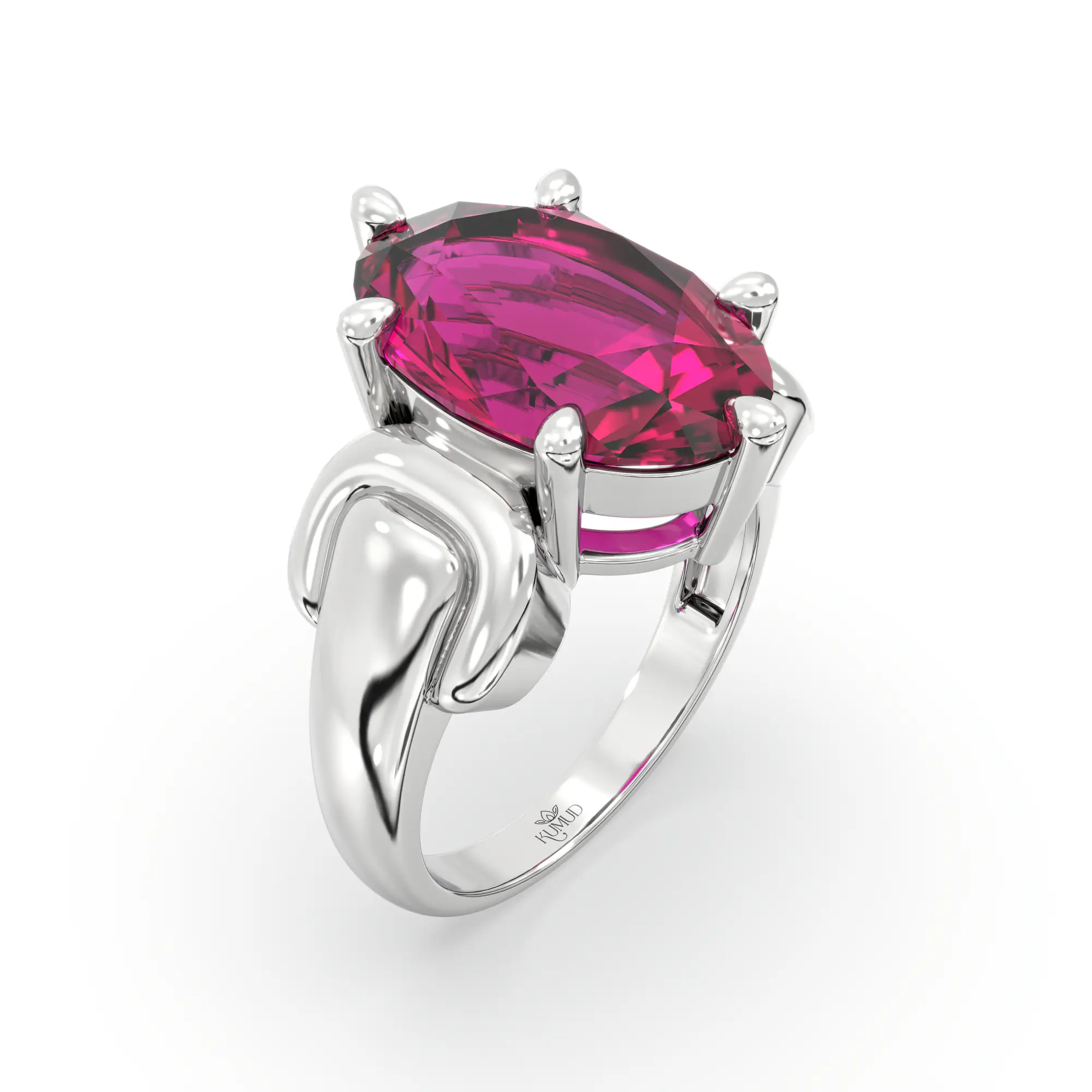 Ruby (Manik) Ring for Women in 18K White Gold – Oval 13x8 mm, Prong Setting, 7 g (Design K17B-10) thumbnail