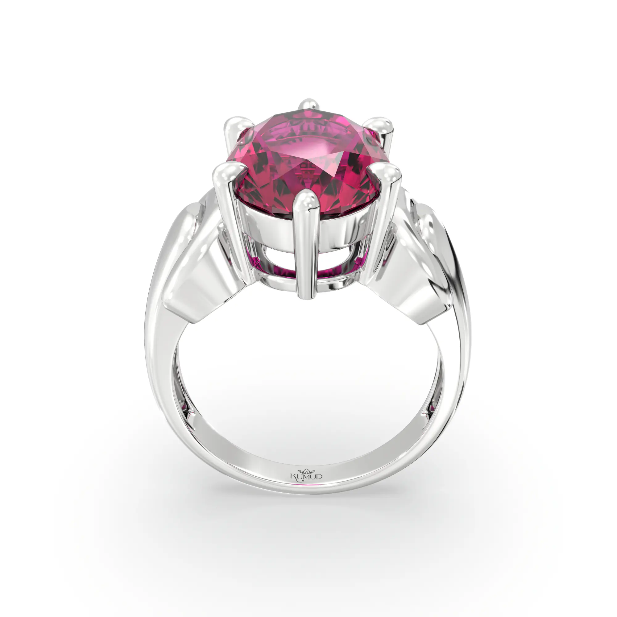 Ruby (Manik) Ring for Women in 18K White Gold – Oval 13x8 mm, Prong Setting, 7 g (Design K17B-10) thumbnail