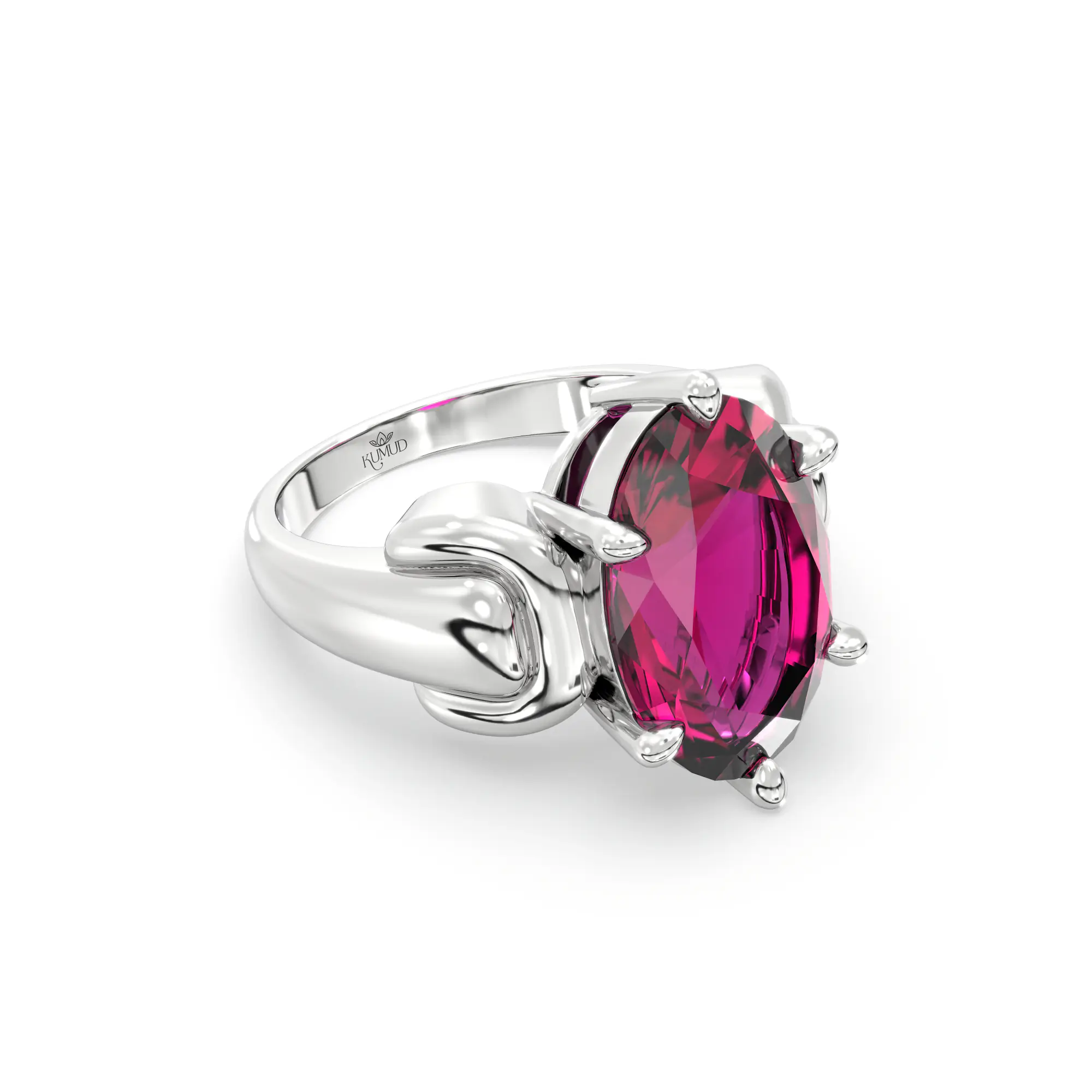 Ruby (Manik) Ring for Women in 18K White Gold – Oval 13x8 mm, Prong Setting, 7 g (Design K17B-10) thumbnail