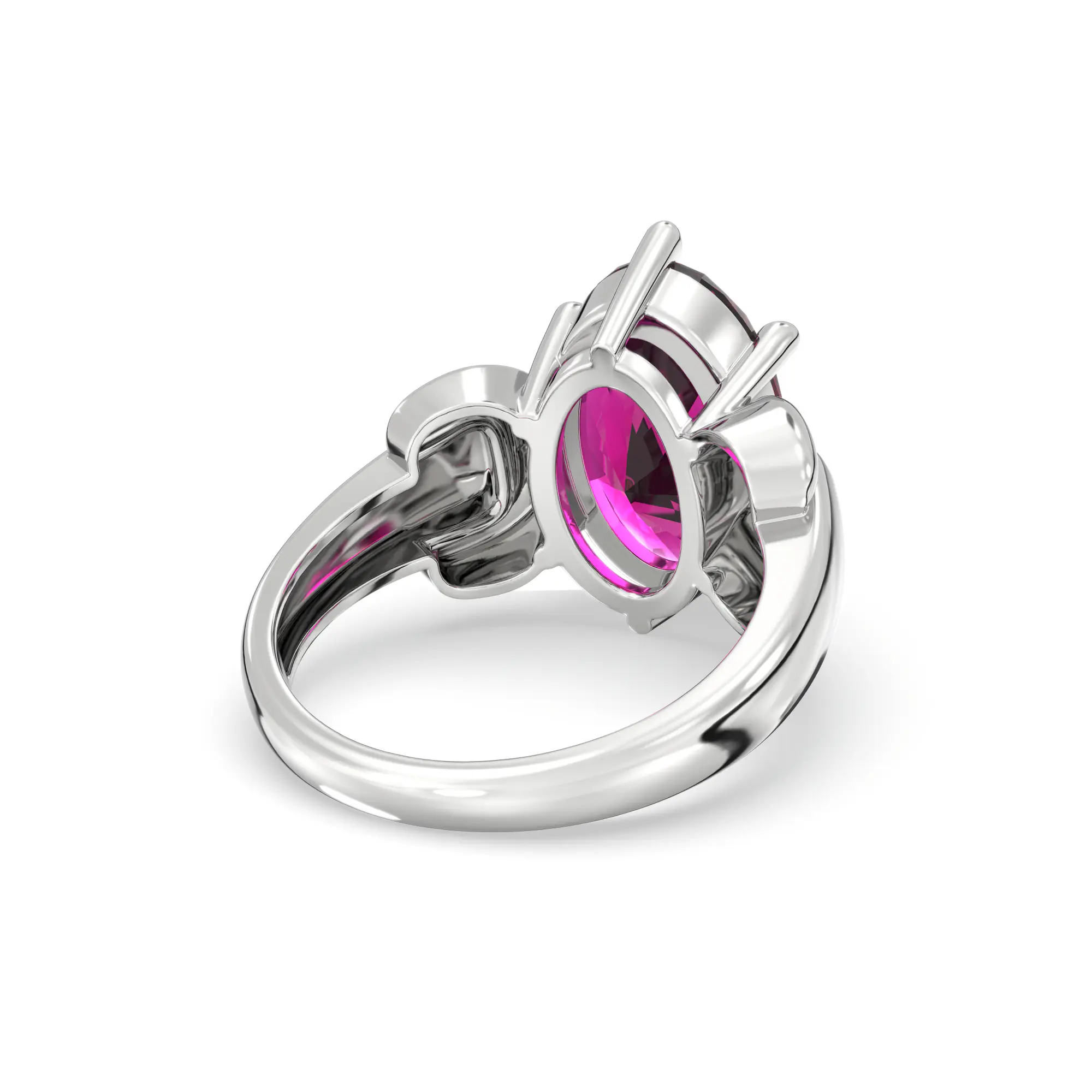 Ruby (Manik) Ring for Women in 18K White Gold – Oval 13x8 mm, Prong Setting, 7 g (Design K17B-10) thumbnail