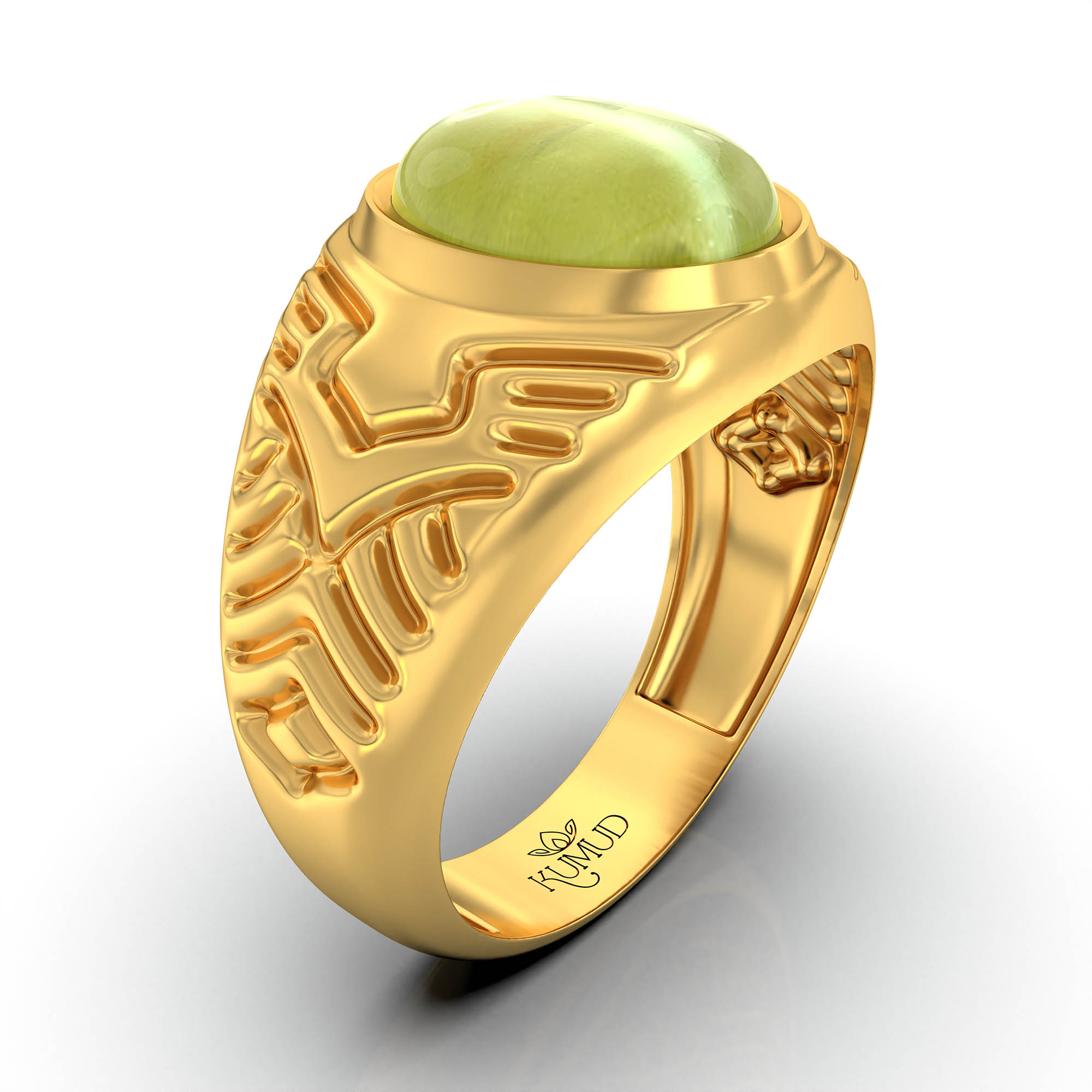 Cat's Eye (Lehsunia) Antique Ring for Men in 22K Yellow Gold – Oval Cabochon 11x9 mm, Bezel Setting, 8 g (Design KA-1) thumbnail