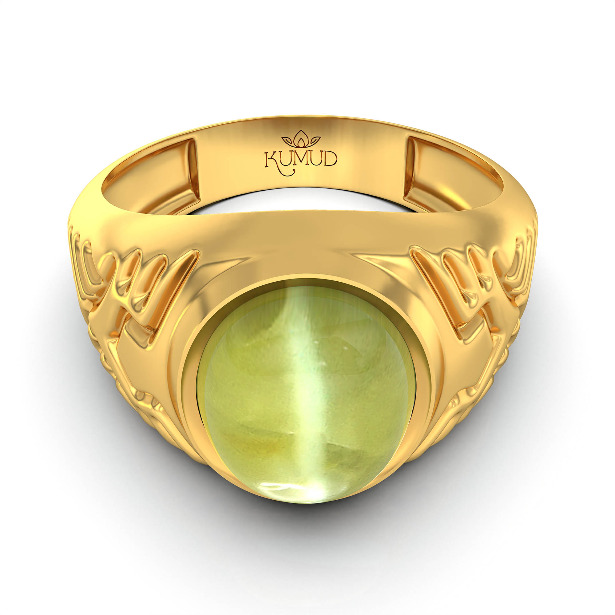 Cat's Eye (Lehsunia) Antique Ring for Men in 22K Yellow Gold – Oval Cabochon 11x9 mm, Bezel Setting, 8 g (Design KA-1) thumbnail
