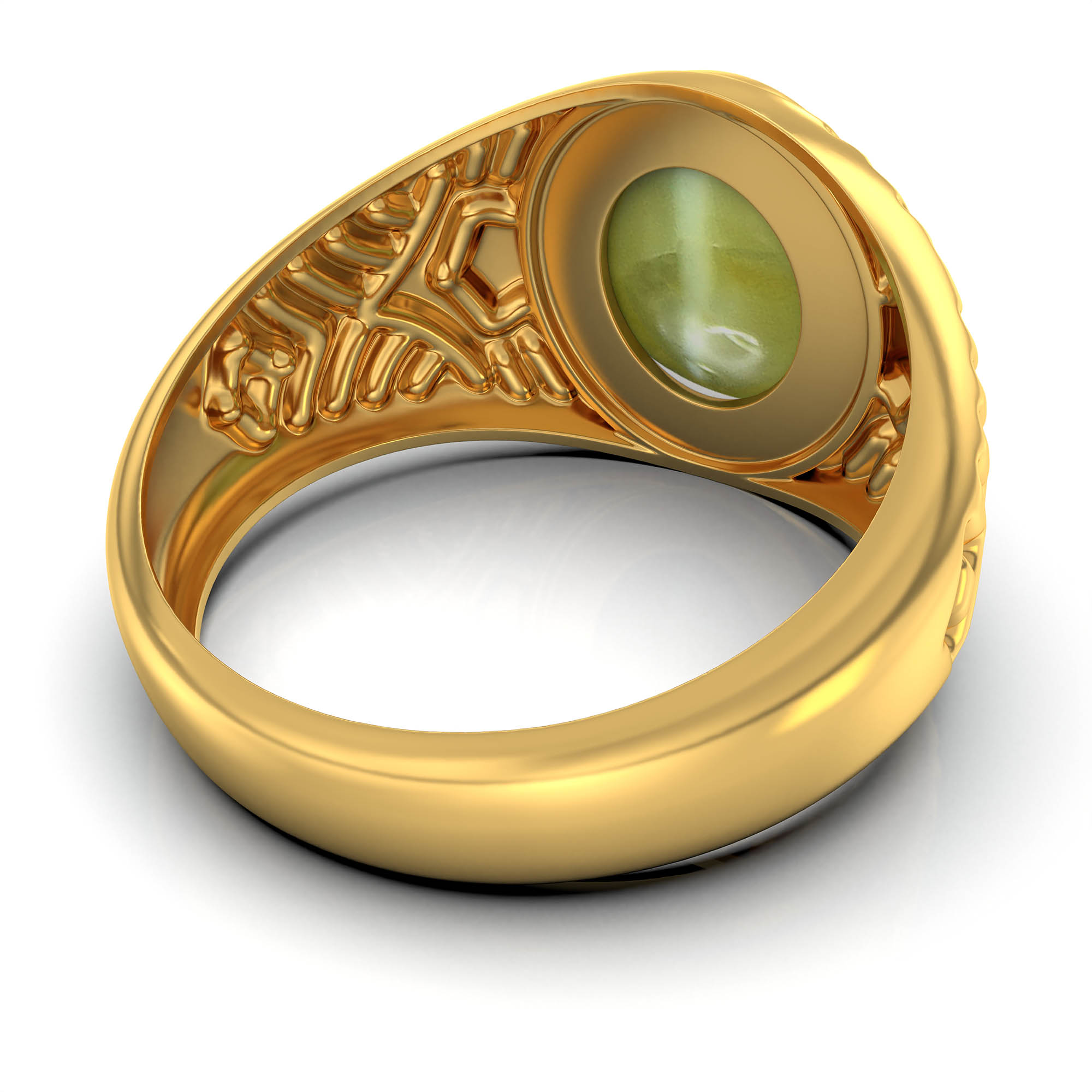 Cat's Eye (Lehsunia) Antique Ring for Men in 22K Yellow Gold – Oval Cabochon 11x9 mm, Bezel Setting, 8 g (Design KA-1) thumbnail