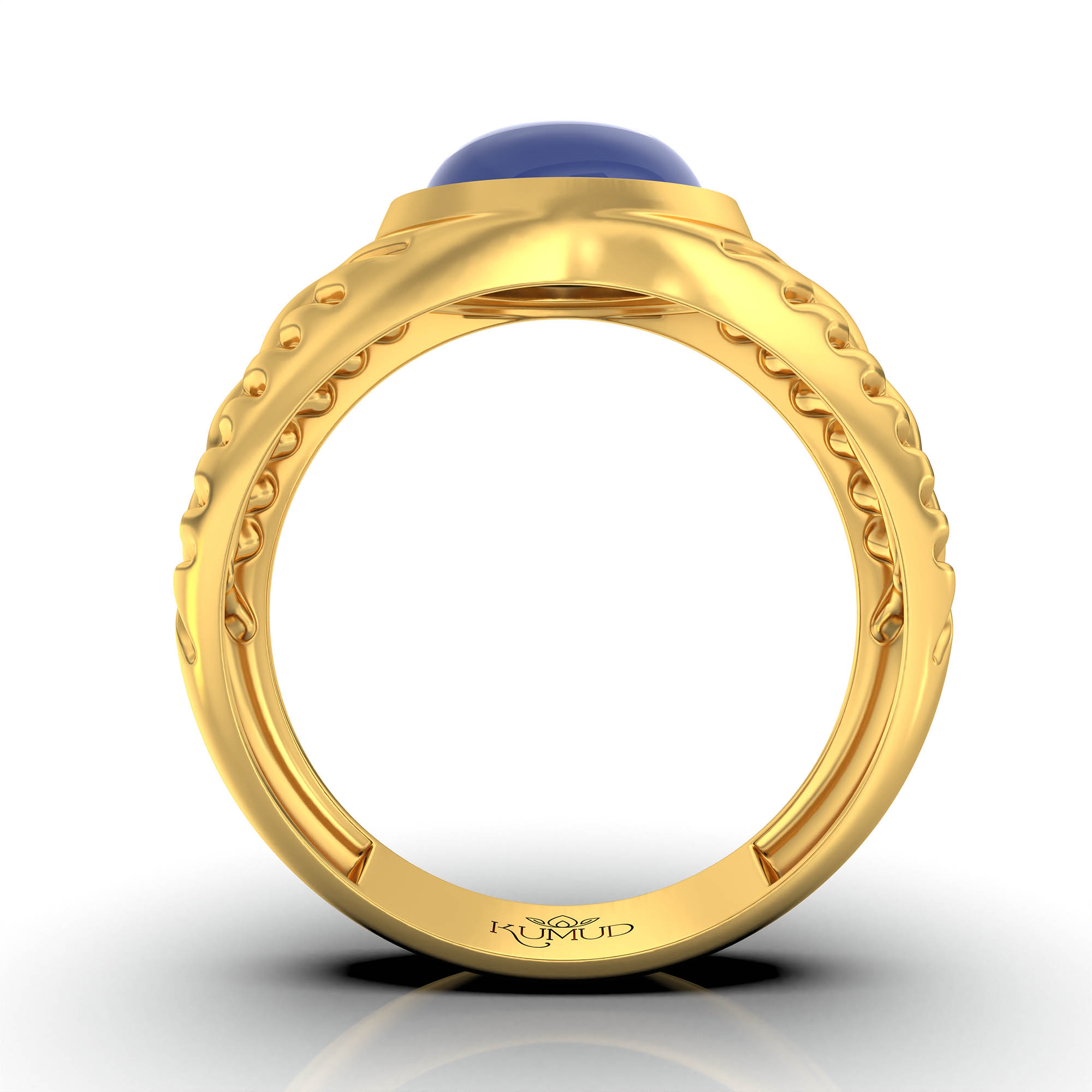 Blue Sapphire (Neelam) Antique Ring for Men in 22K Yellow Gold – Oval Cabochon 11x9 mm, Bezel Setting, 8 g (Design KA-3) thumbnail