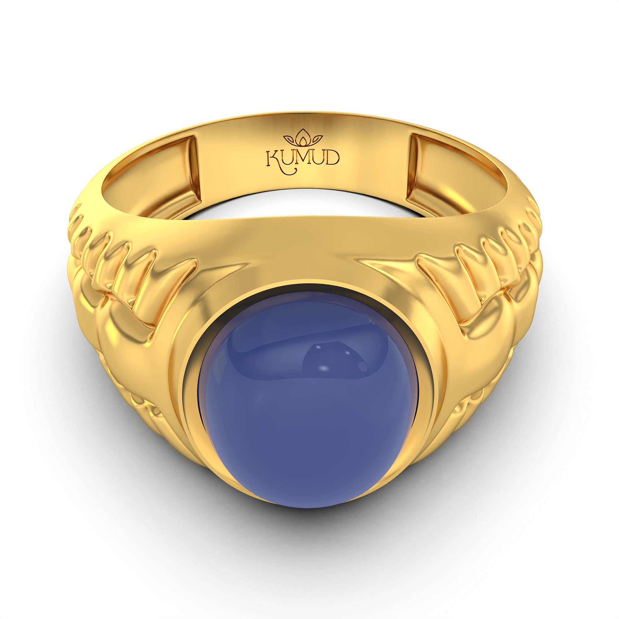 Blue Sapphire (Neelam) Antique Ring for Men in 22K Yellow Gold – Oval Cabochon 11x9 mm, Bezel Setting, 8 g (Design KA-3) thumbnail