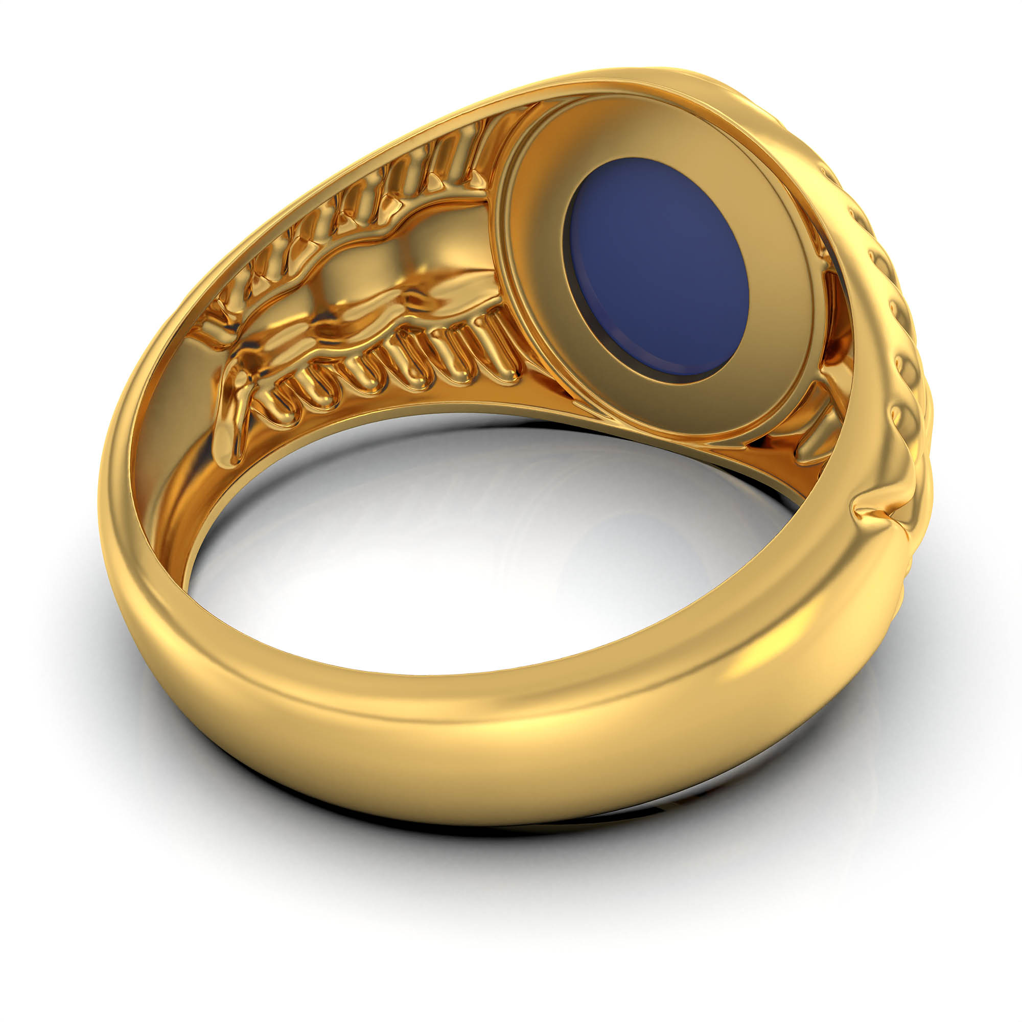 Blue Sapphire (Neelam) Antique Ring for Men in 22K Yellow Gold – Oval Cabochon 11x9 mm, Bezel Setting, 8 g (Design KA-3) thumbnail