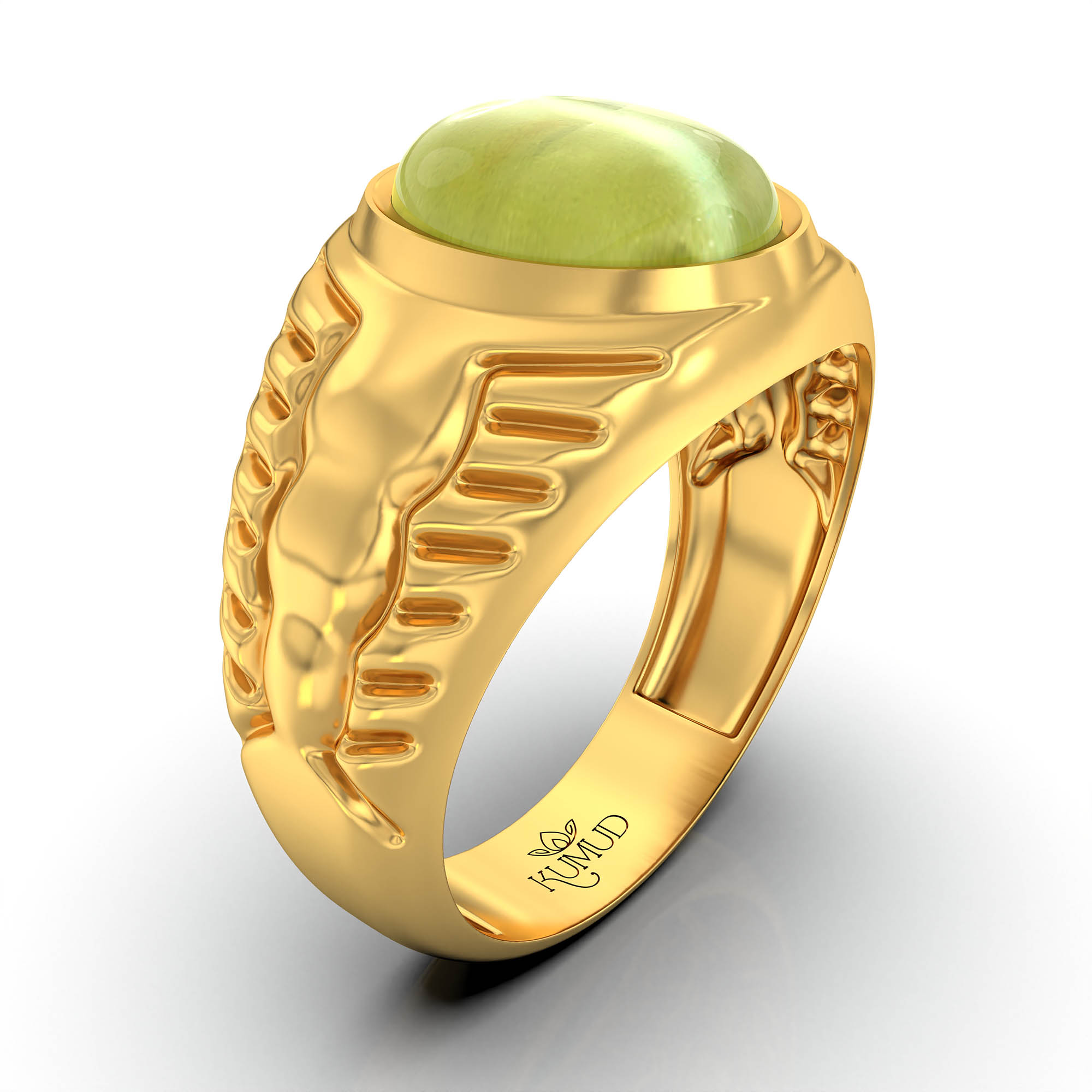 Cat's Eye (Lehsunia) Antique Ring for Men in 22K Yellow Gold – Oval Cabochon 11x9 mm, Bezel Setting, 8 g (Design KA-3) thumbnail