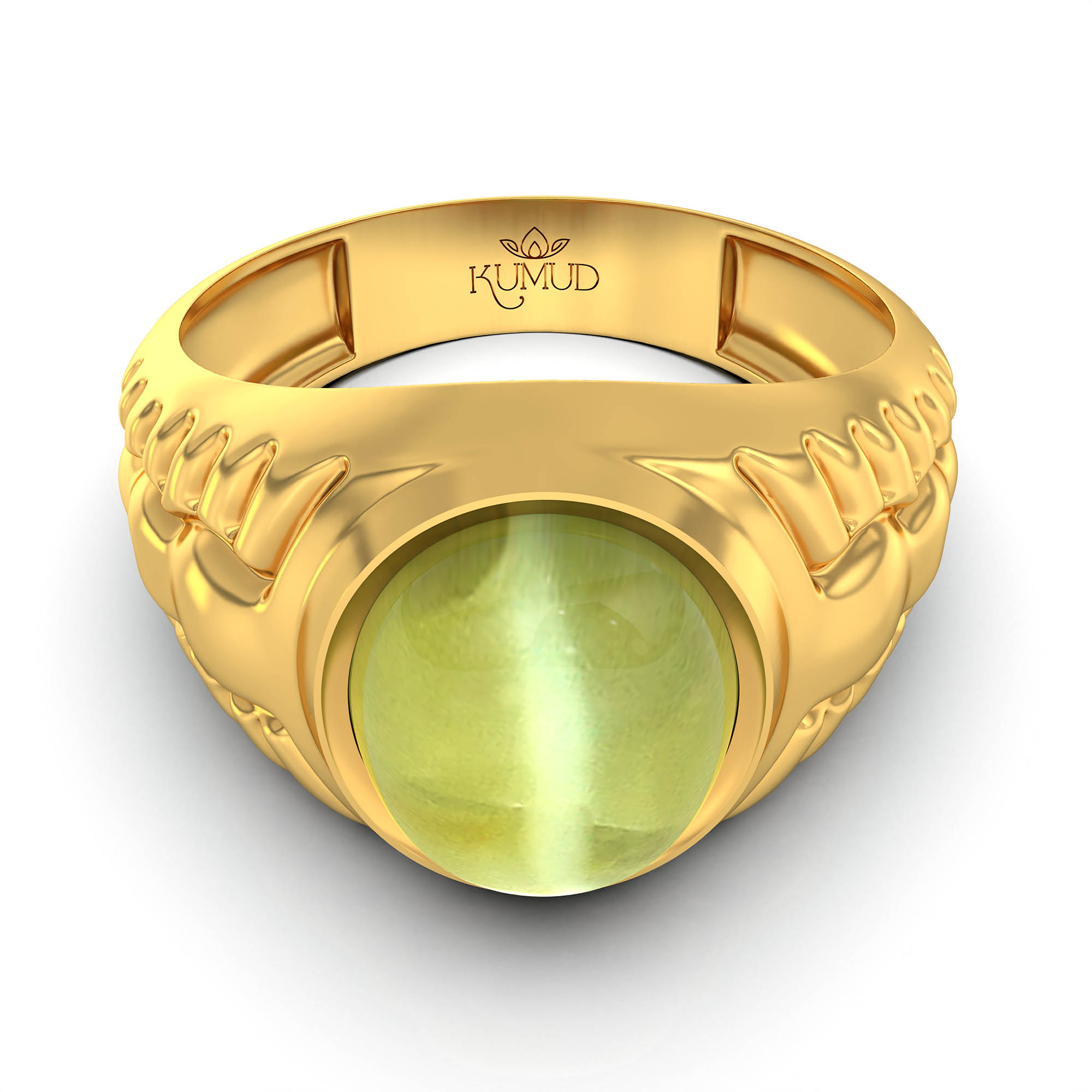 Cat's Eye (Lehsunia) Antique Ring for Men in 22K Yellow Gold – Oval Cabochon 11x9 mm, Bezel Setting, 8 g (Design KA-3) thumbnail