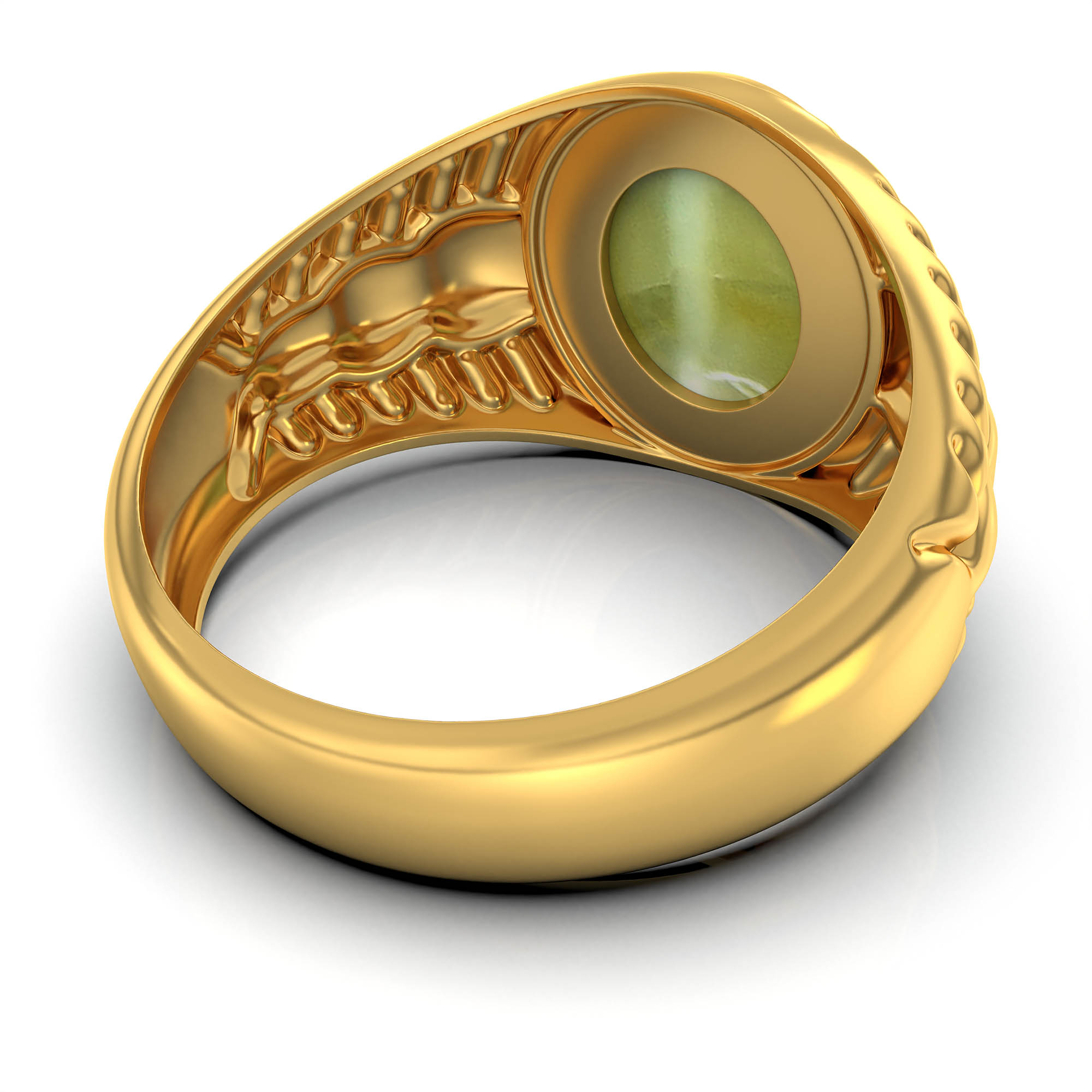Cat's Eye (Lehsunia) Antique Ring for Men in 22K Yellow Gold – Oval Cabochon 11x9 mm, Bezel Setting, 8 g (Design KA-3) thumbnail