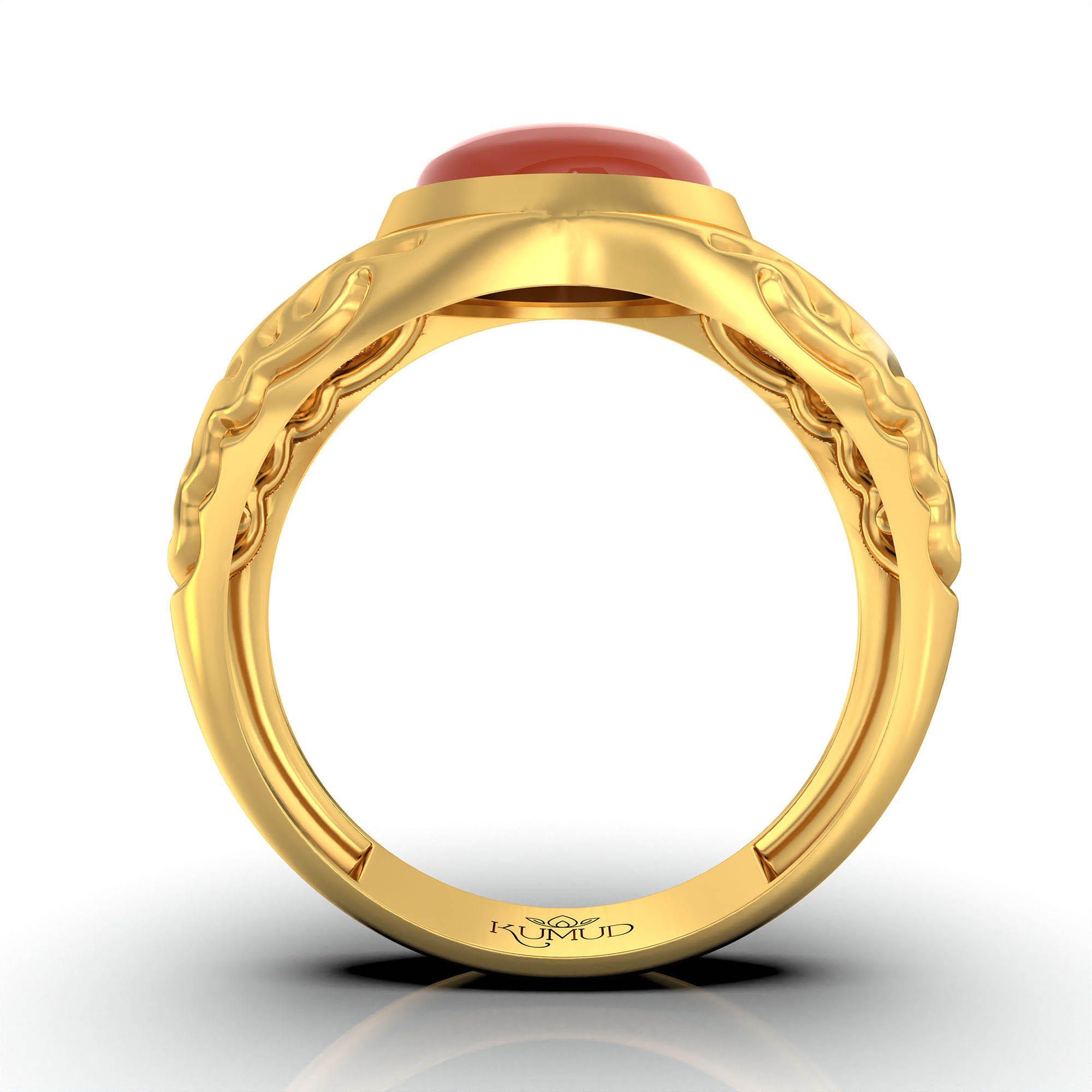 Red Coral (Moonga) Antique Ring for Men in 22K Yellow Gold – Oval Cabochon 11x9 mm, Bezel Setting, 8 g (Design KA-4) thumbnail