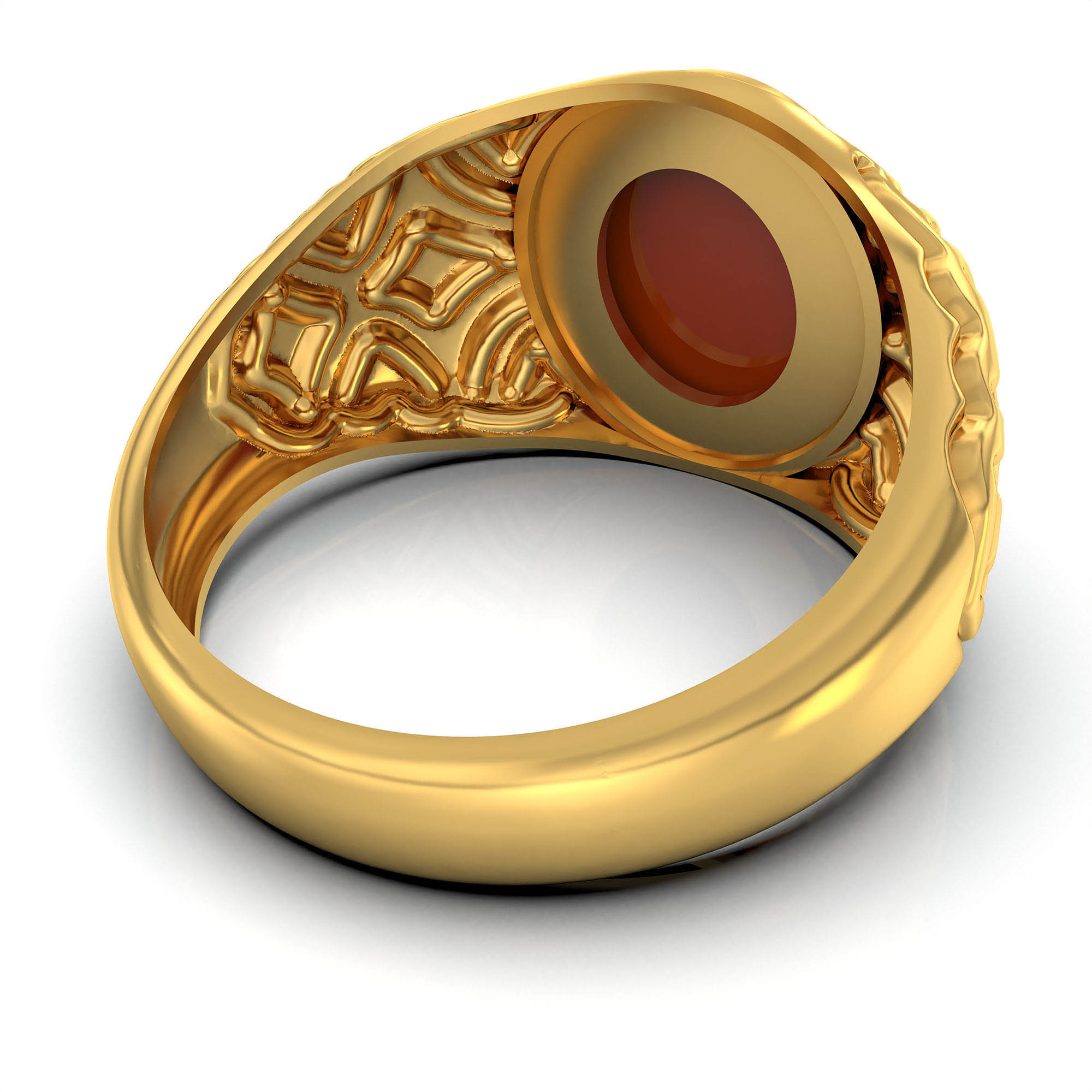 Red Coral (Moonga) Antique Ring for Men in 22K Yellow Gold – Oval Cabochon 11x9 mm, Bezel Setting, 8 g (Design KA-4) thumbnail