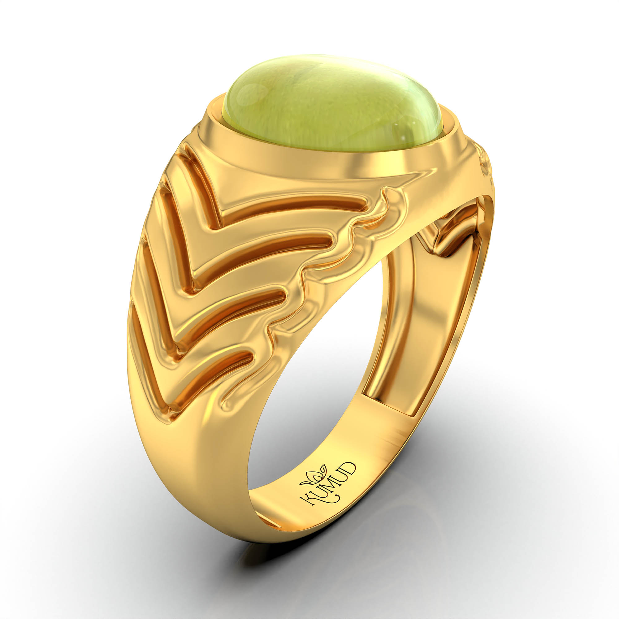 Cat's Eye (Lehsunia) Antique Ring for Men in 22K Yellow Gold – Oval Cabochon 11x9 mm, Bezel Setting, 8 g (Design KA-5) thumbnail