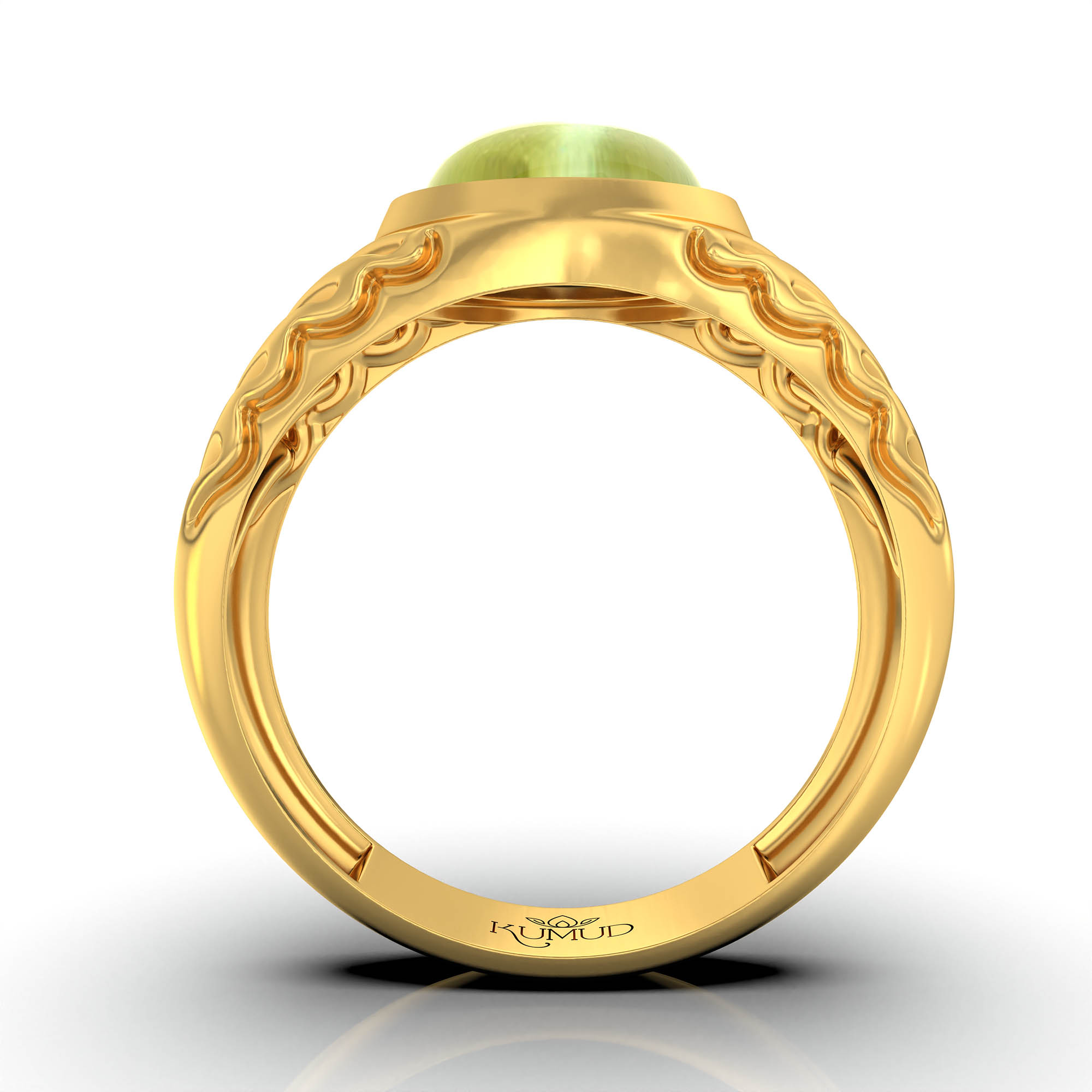 Cat's Eye (Lehsunia) Antique Ring for Men in 22K Yellow Gold – Oval Cabochon 11x9 mm, Bezel Setting, 8 g (Design KA-5) thumbnail