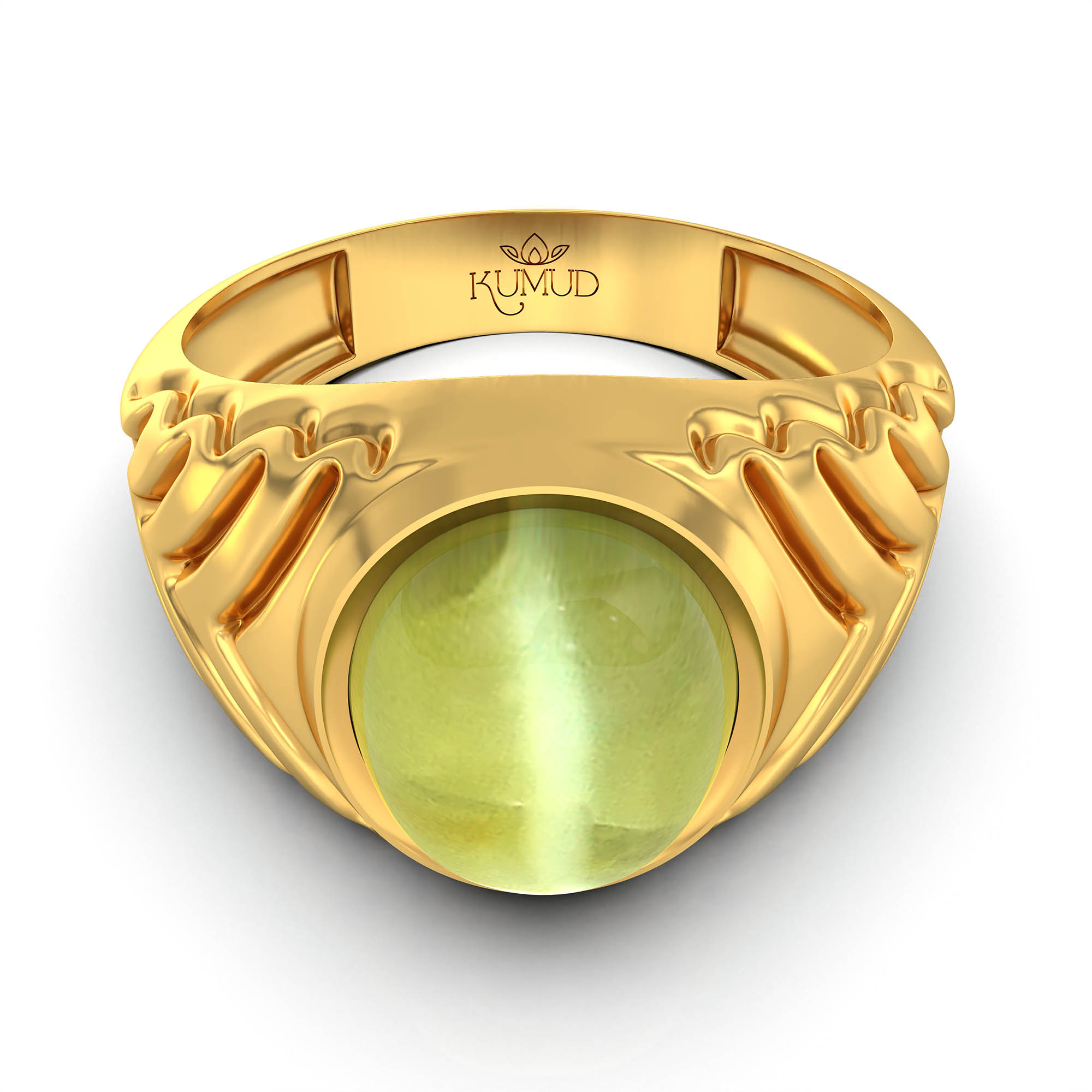 Cat's Eye (Lehsunia) Antique Ring for Men in 22K Yellow Gold – Oval Cabochon 11x9 mm, Bezel Setting, 8 g (Design KA-5) thumbnail