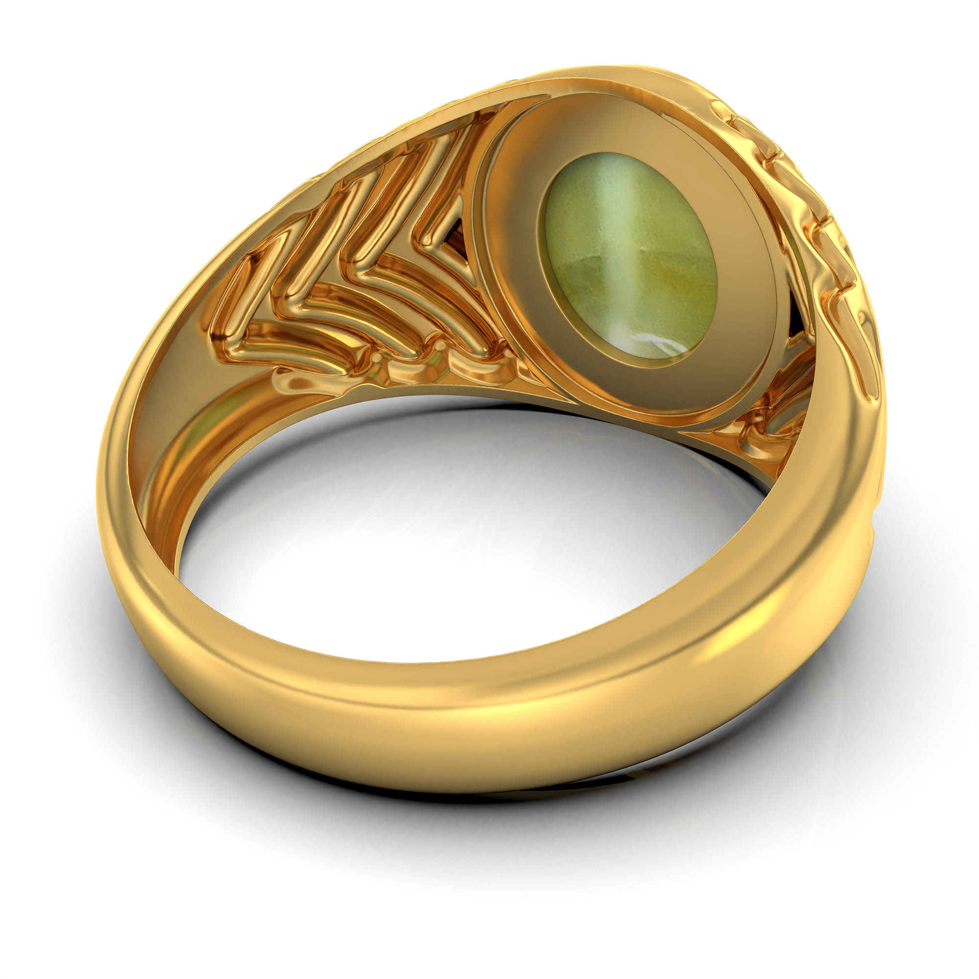 Cat's Eye (Lehsunia) Antique Ring for Men in 22K Yellow Gold – Oval Cabochon 11x9 mm, Bezel Setting, 8 g (Design KA-5) thumbnail