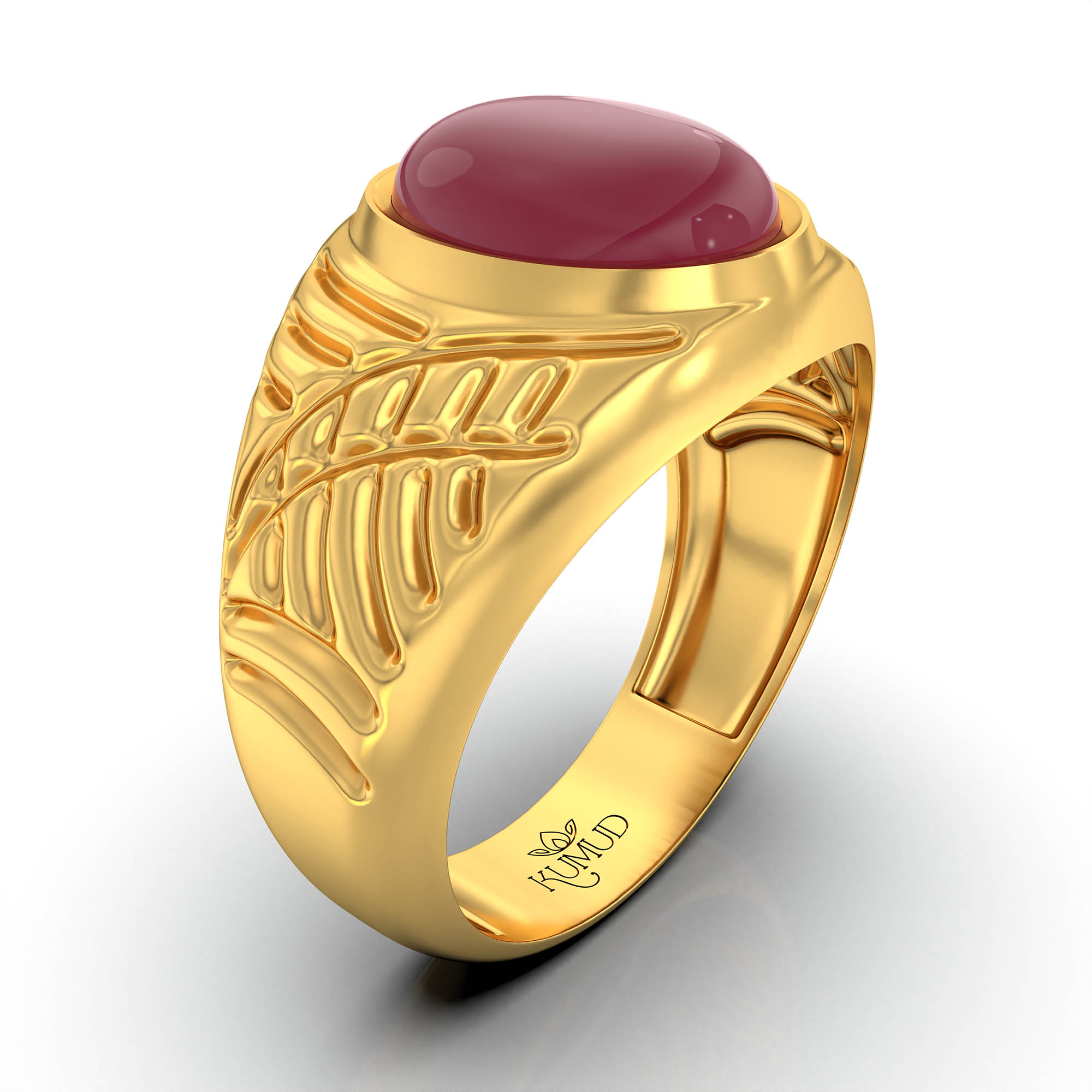 Ruby (Manik) Antique Ring for Men in 22K Yellow Gold – Oval Cabochon 11x9 mm, Bezel Setting, 8 g (Design KA-6) thumbnail