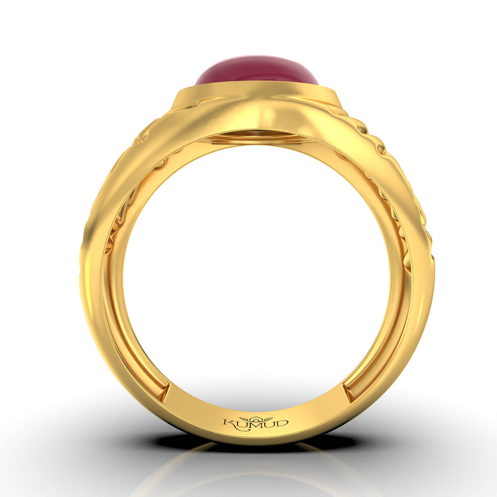 Ruby (Manik) Antique Ring for Men in 22K Yellow Gold – Oval Cabochon 11x9 mm, Bezel Setting, 8 g (Design KA-6) thumbnail