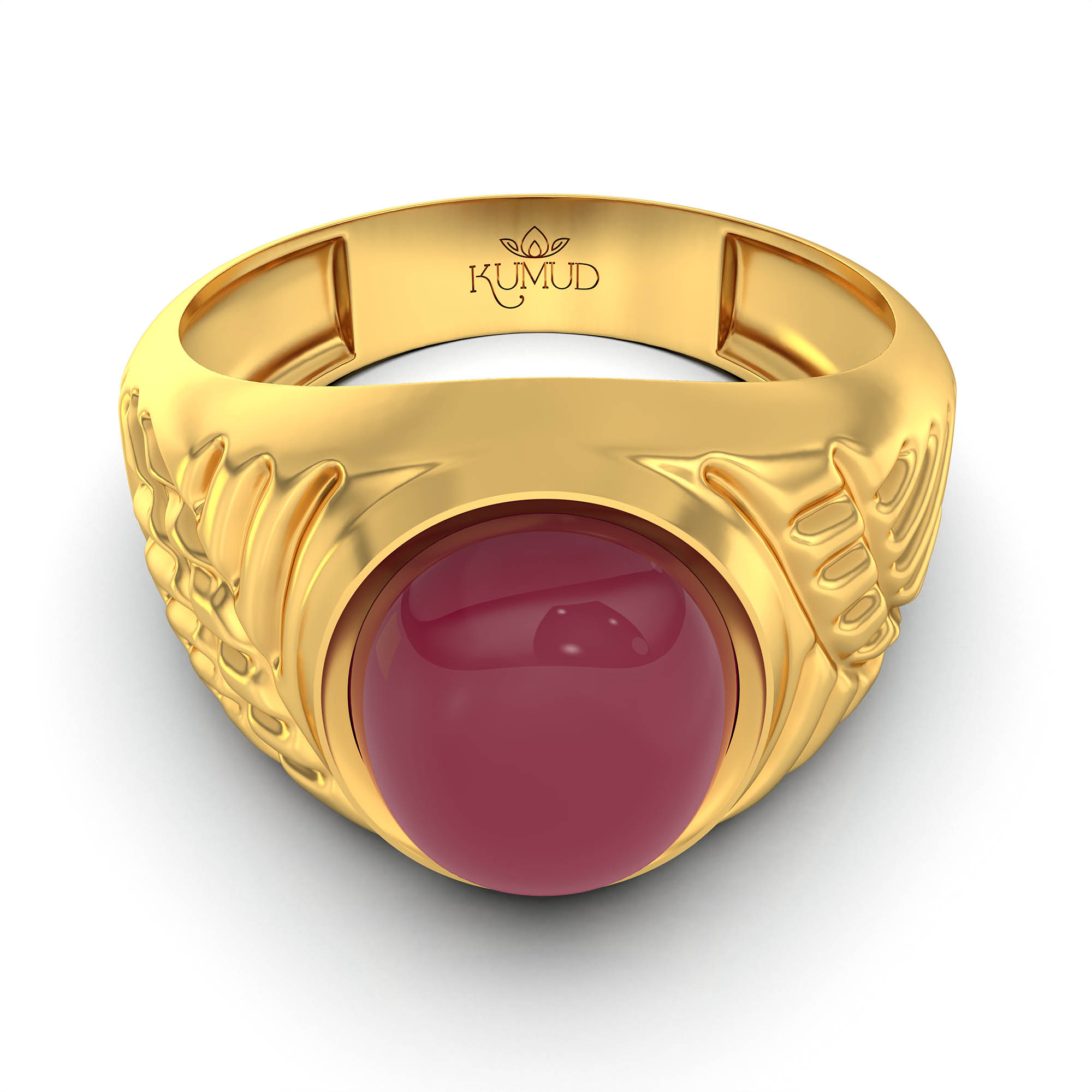 Ruby (Manik) Antique Ring for Men in 22K Yellow Gold – Oval Cabochon 11x9 mm, Bezel Setting, 8 g (Design KA-6) thumbnail