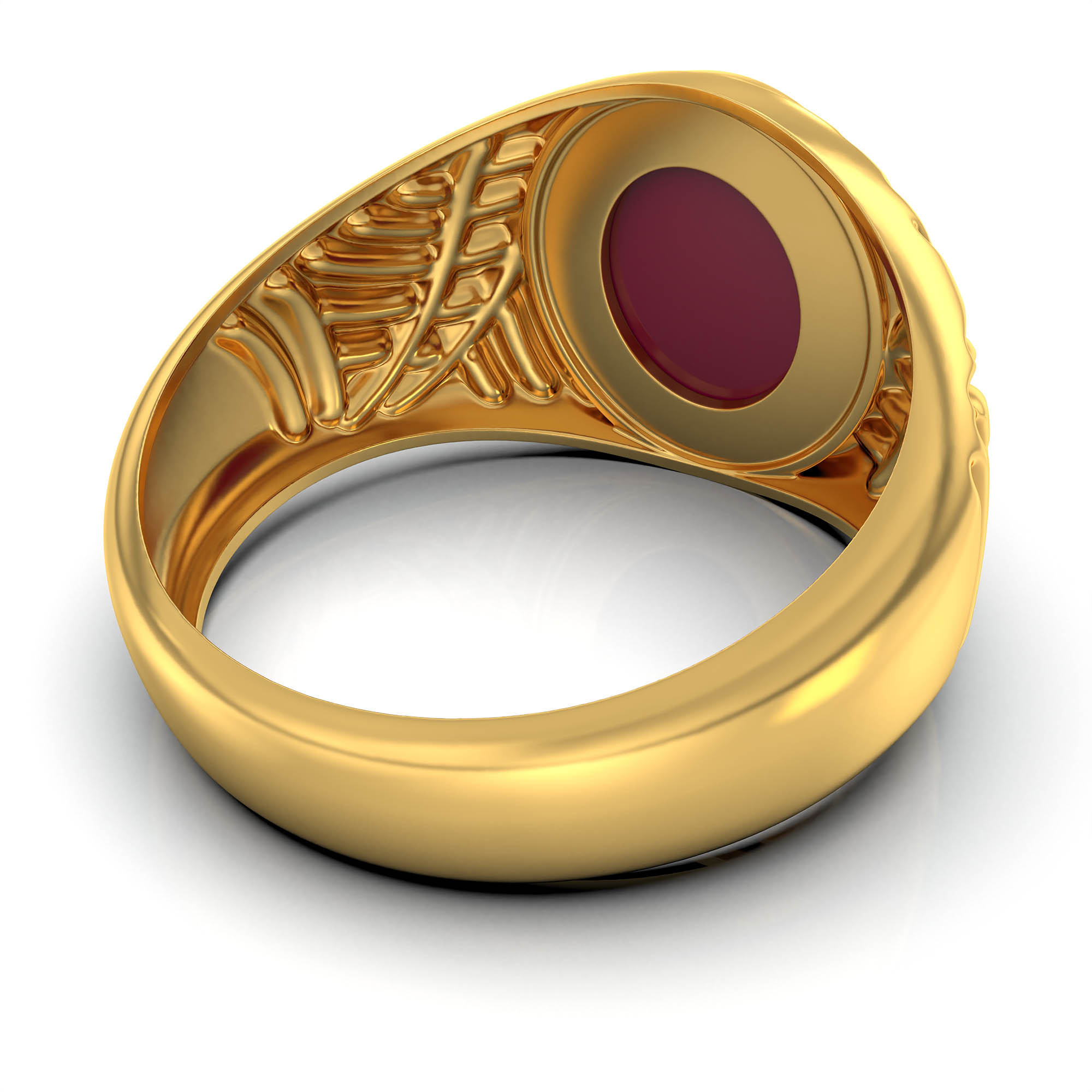 Ruby (Manik) Antique Ring for Men in 22K Yellow Gold – Oval Cabochon 11x9 mm, Bezel Setting, 8 g (Design KA-6) thumbnail