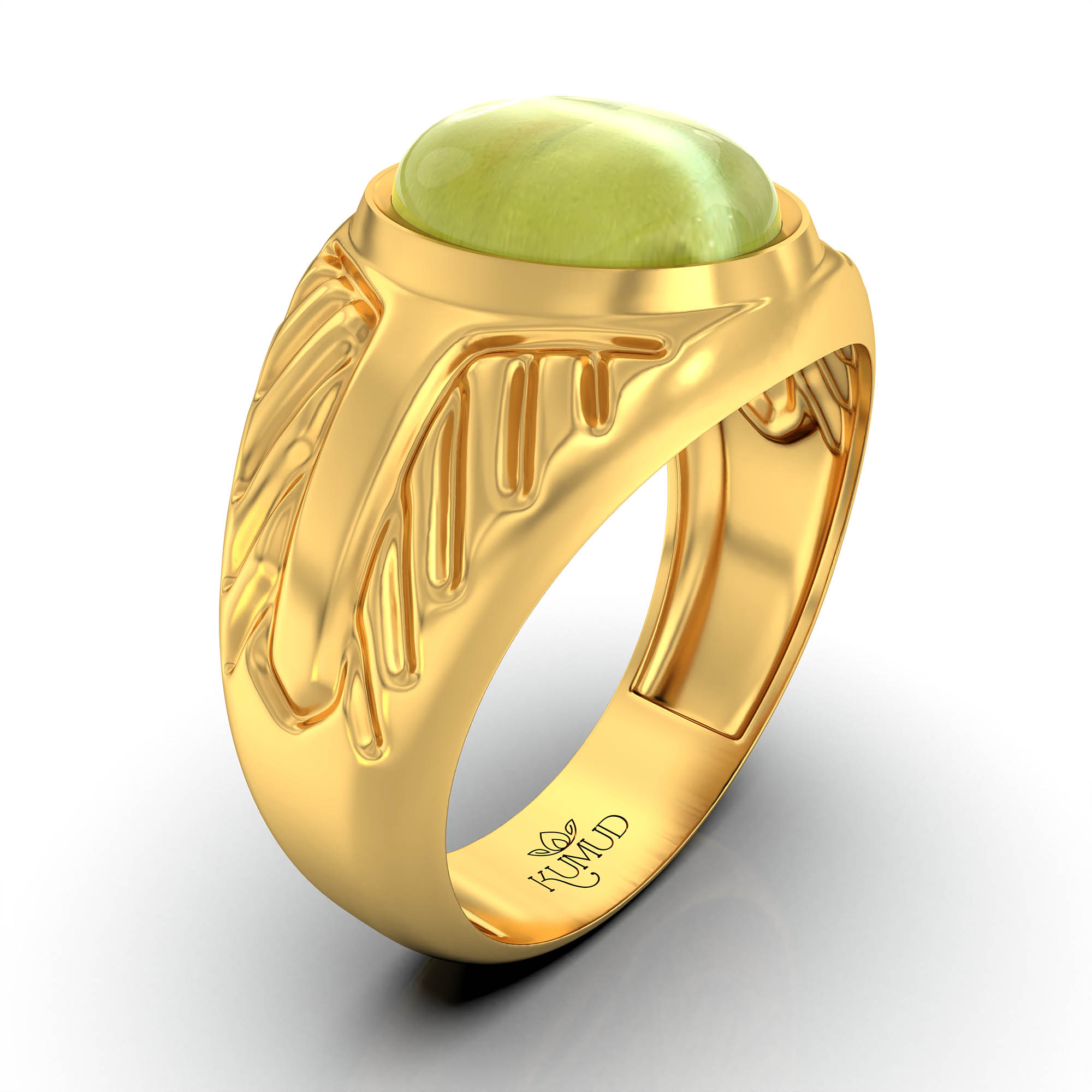 Cat's Eye (Lehsunia) Antique Ring for Men in 22K Yellow Gold – Oval Cabochon 11x9 mm, Bezel Setting, 8 g (Design KA-7) thumbnail