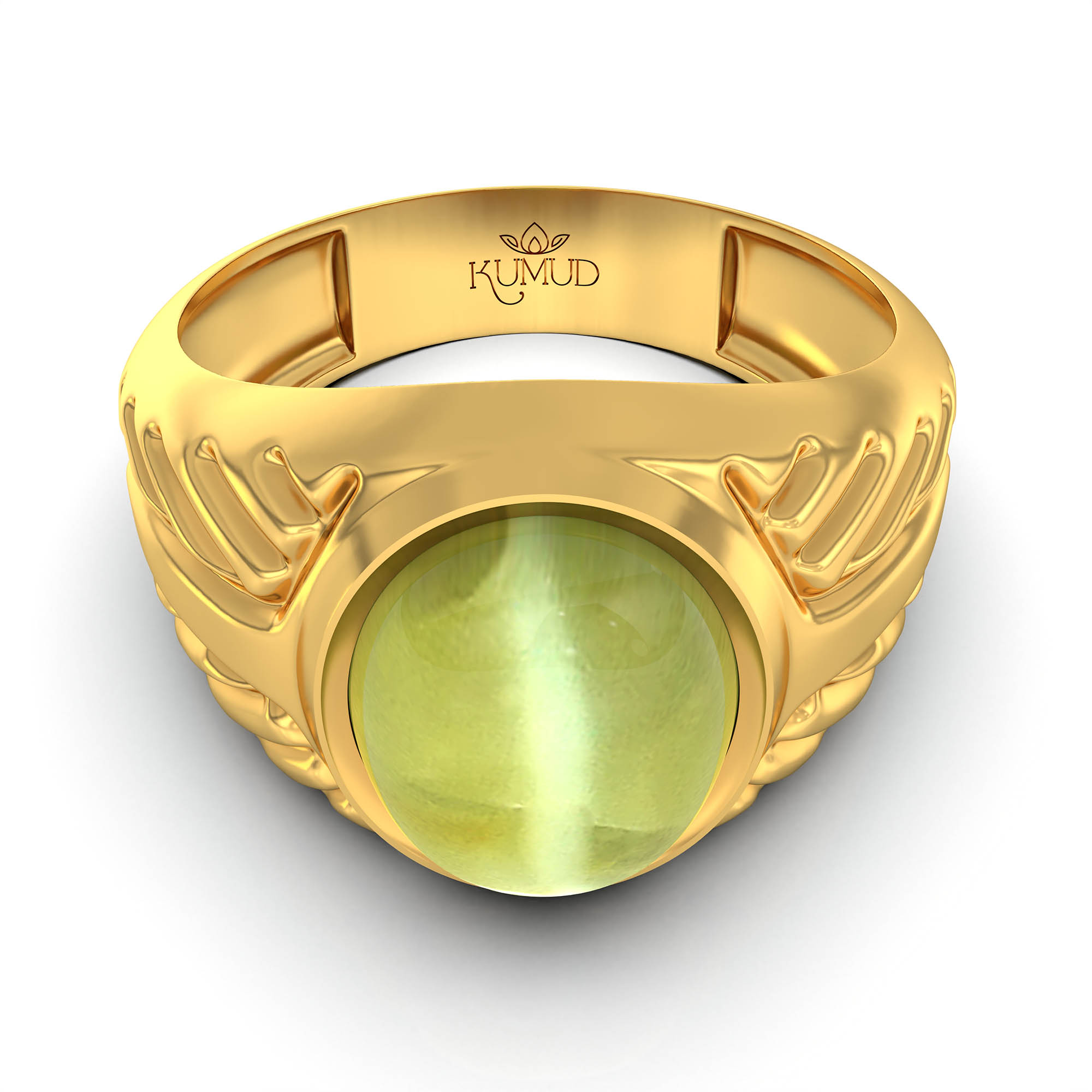 Cat's Eye (Lehsunia) Antique Ring for Men in 22K Yellow Gold – Oval Cabochon 11x9 mm, Bezel Setting, 8 g (Design KA-7) thumbnail
