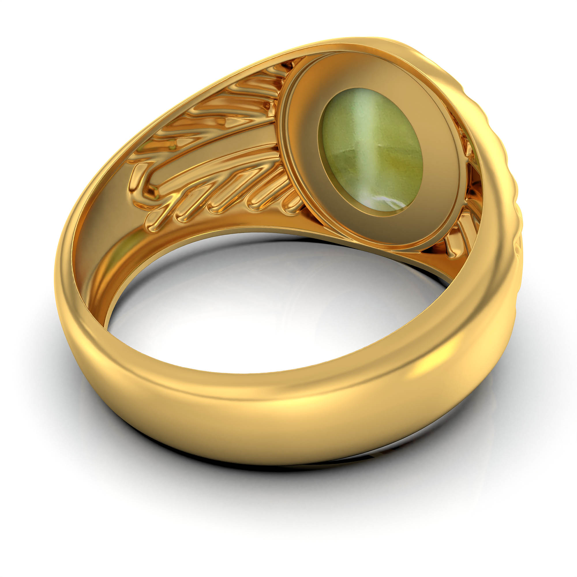 Cat's Eye (Lehsunia) Antique Ring for Men in 22K Yellow Gold – Oval Cabochon 11x9 mm, Bezel Setting, 8 g (Design KA-7) thumbnail