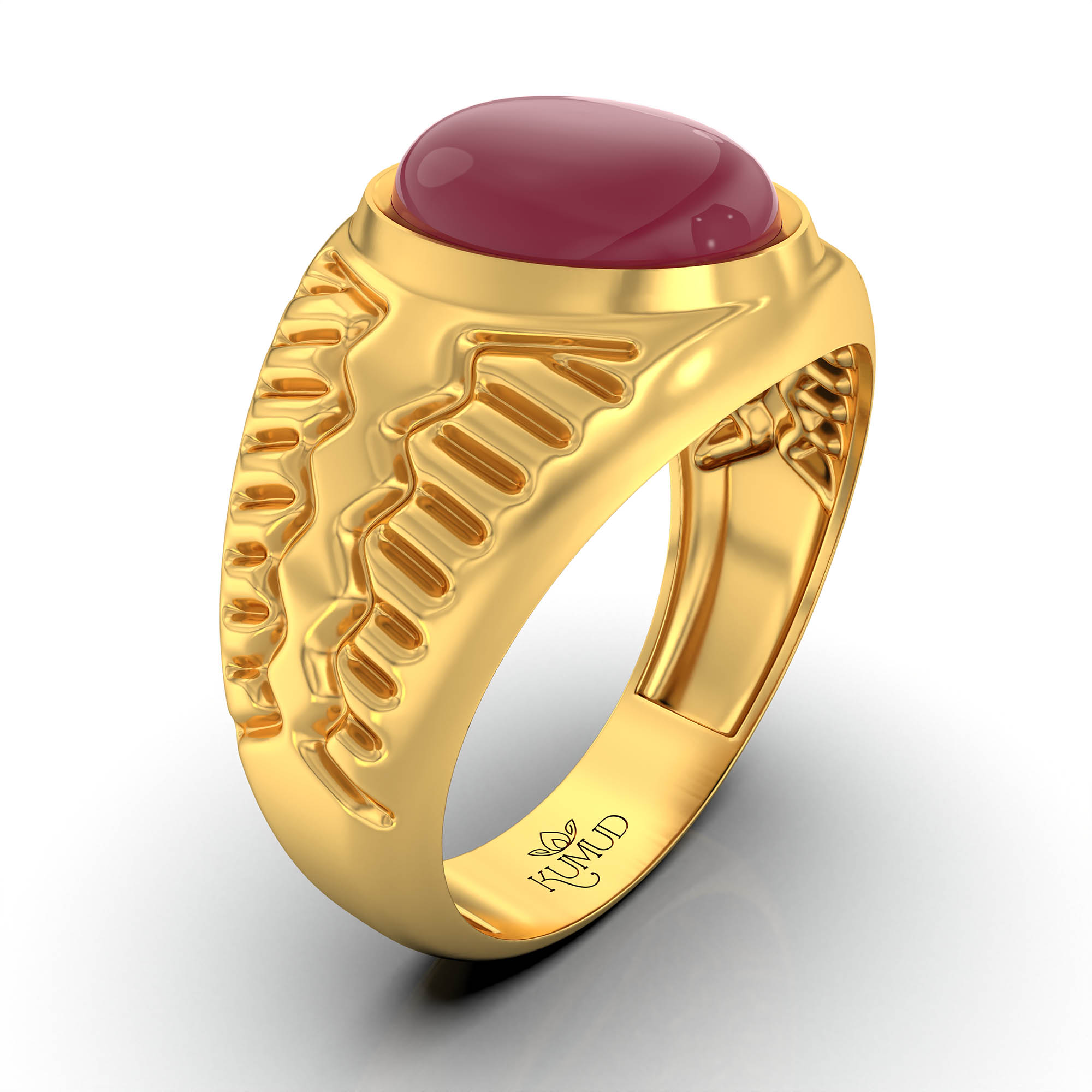Ruby (Manik) Antique Ring for Men in 22K Yellow Gold – Oval Cabochon 11x9 mm, Bezel Setting, 8 g (Design KA-8) thumbnail
