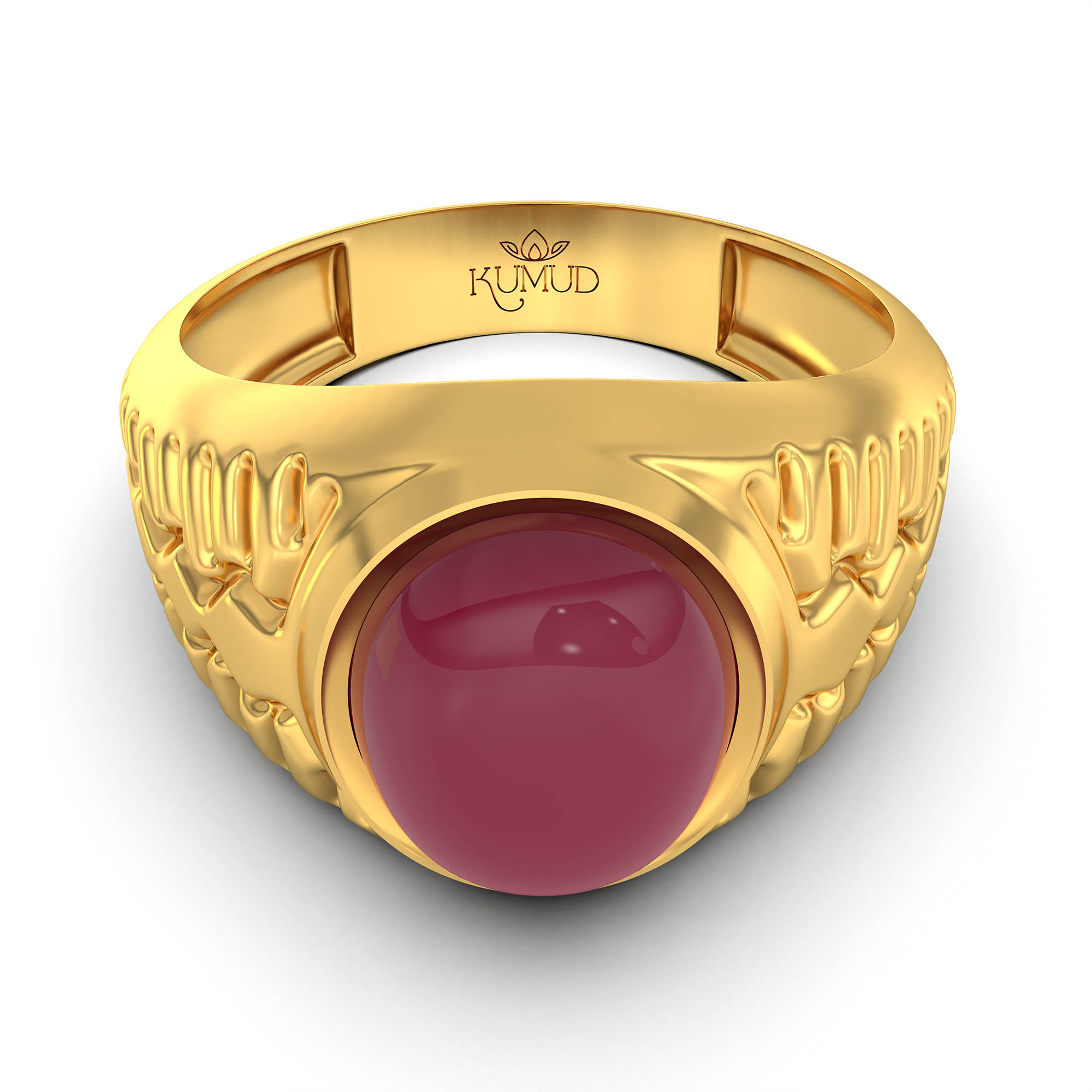 Ruby (Manik) Antique Ring for Men in 22K Yellow Gold – Oval Cabochon 11x9 mm, Bezel Setting, 8 g (Design KA-8) thumbnail