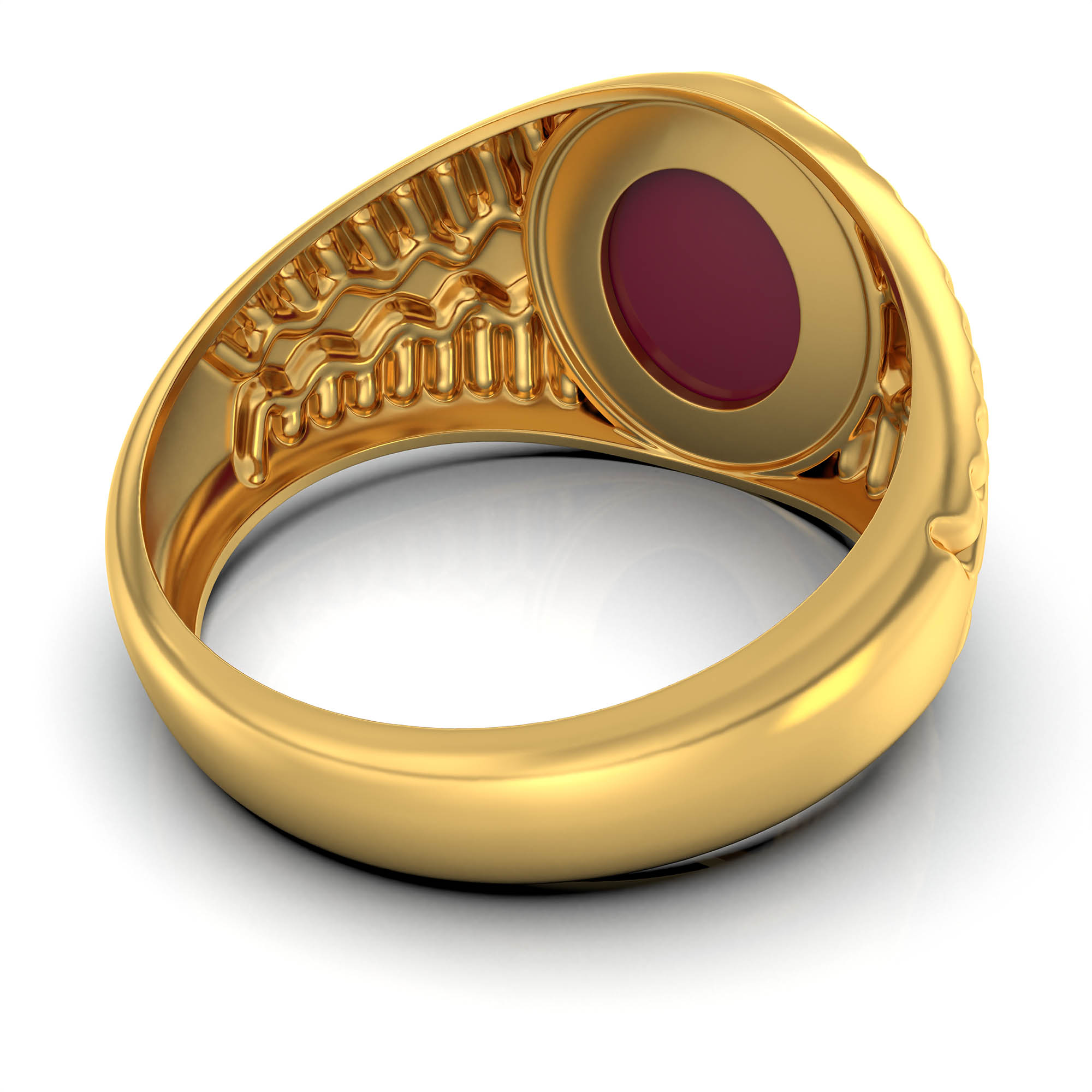 Ruby (Manik) Antique Ring for Men in 22K Yellow Gold – Oval Cabochon 11x9 mm, Bezel Setting, 8 g (Design KA-8) thumbnail